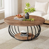 100 cm Industrieller Couchtisch - 2-stöckiger Rundtisch mit Metallgestell in Rustikal Braun & Schwarz 3