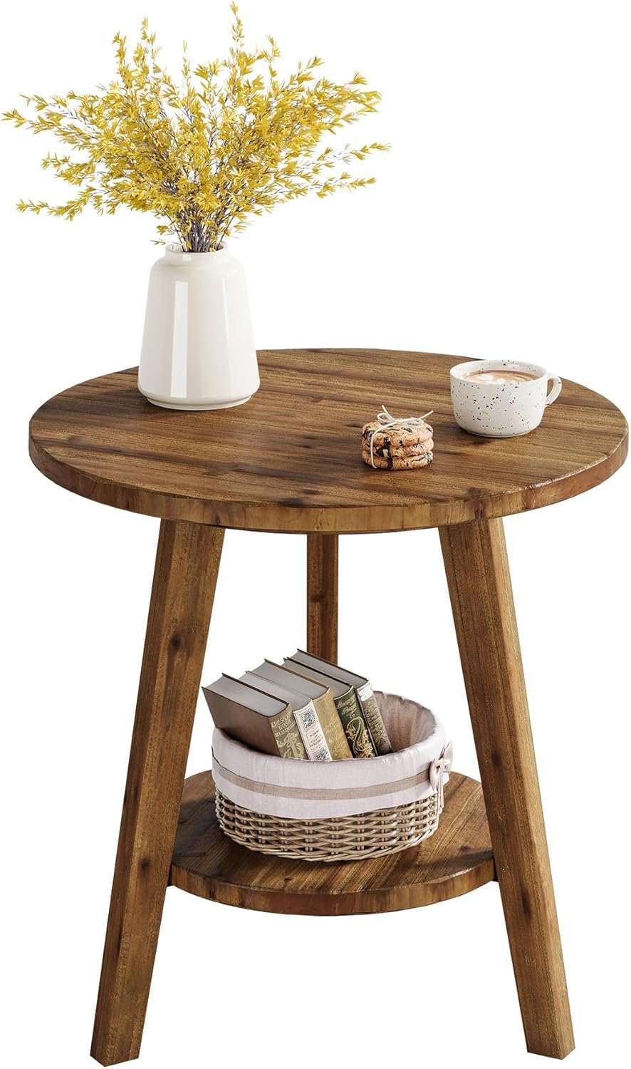 80 cm Massivholz-Beistelltisch - 2-stöckiger Landhaus-Nachtisch mit Ablage
