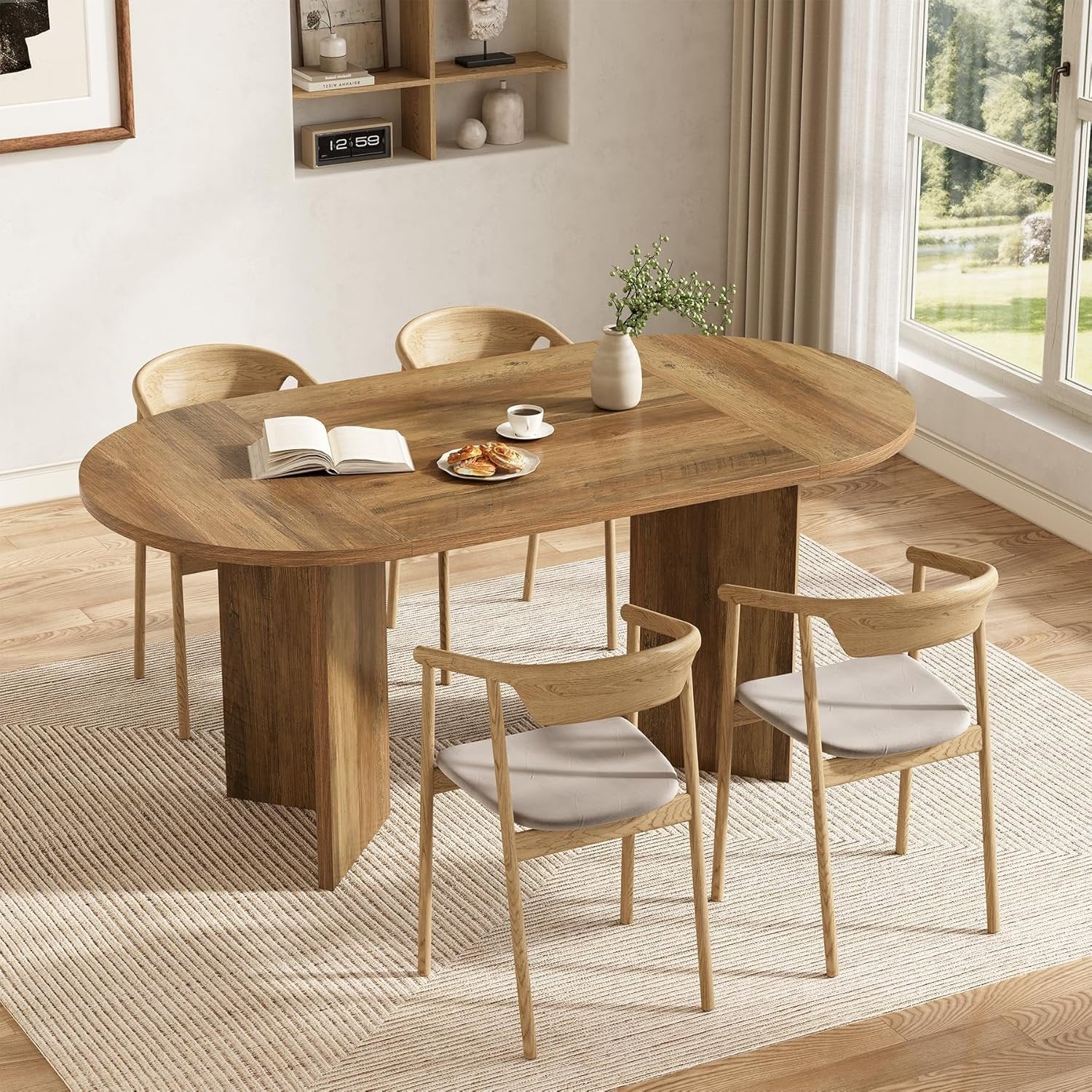 160 cm Rustikaler Ovale Esstisch für 6 Personen - Farmhouse Tisch mit Metallgestell in Umber