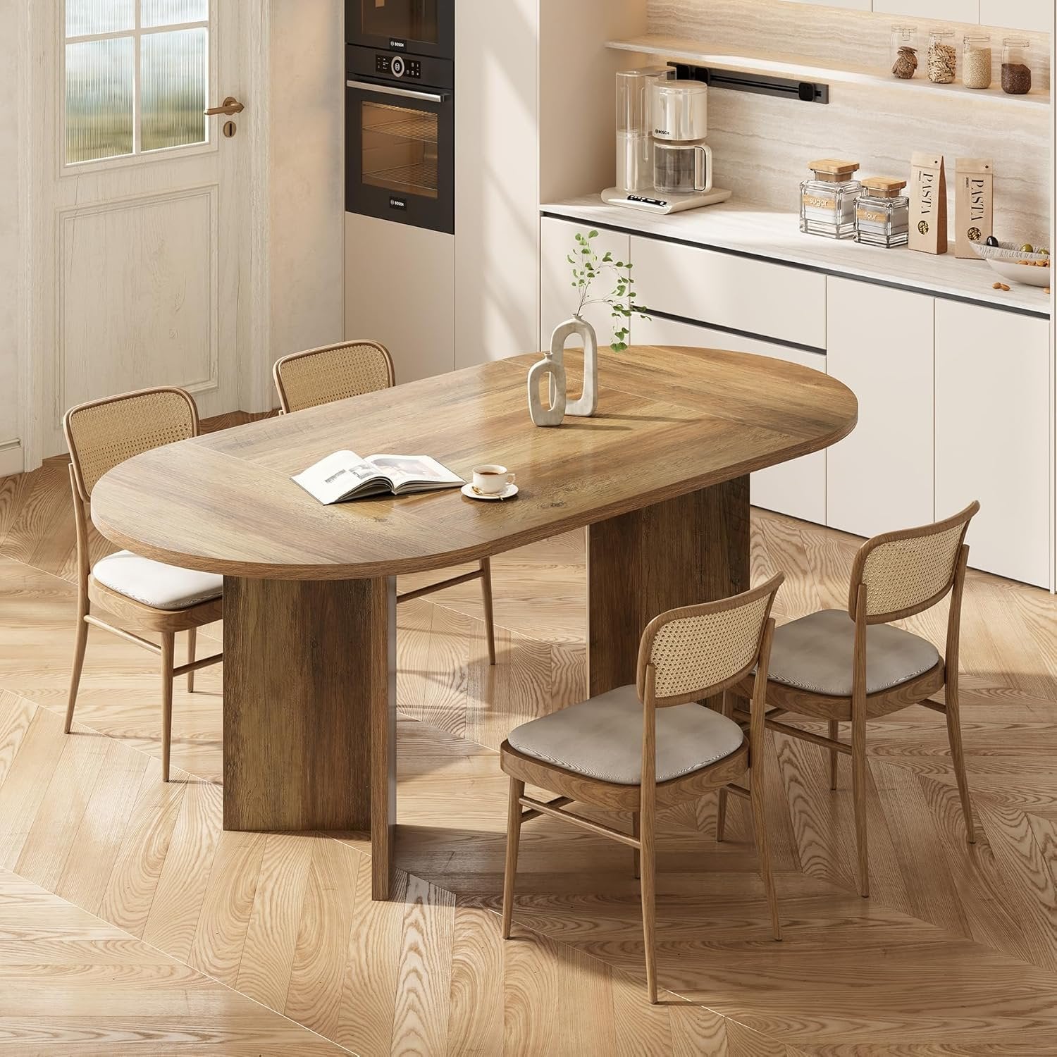 160 cm Rustikaler Ovale Esstisch für 6 Personen - Farmhouse Tisch mit Metallgestell in Umber