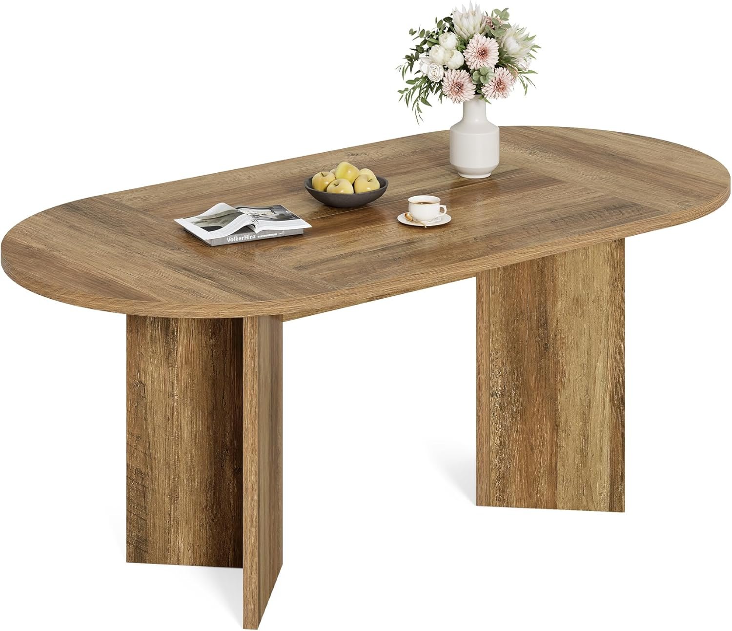 160 cm Rustikaler Ovale Esstisch für 6 Personen - Farmhouse Tisch mit Metallgestell in Umber