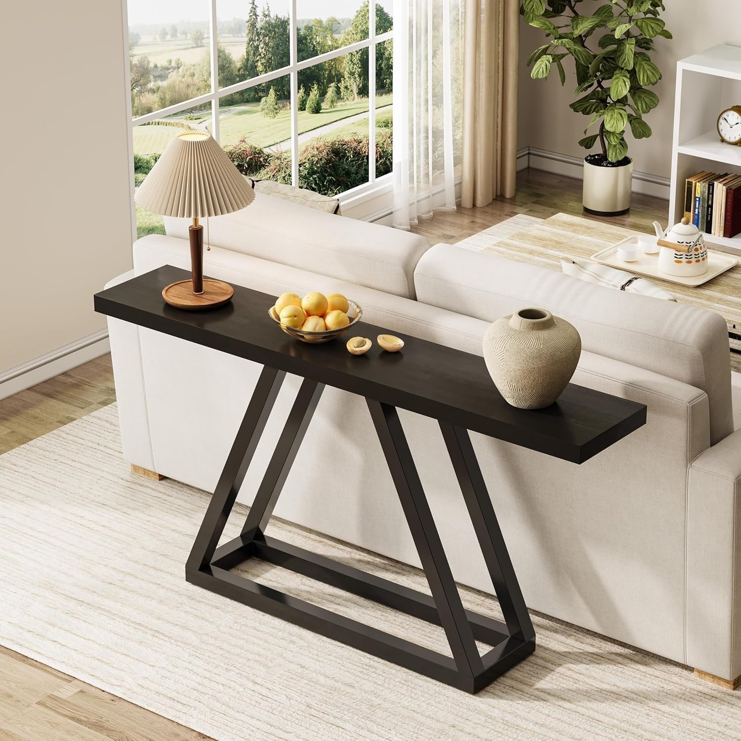 160 cm Schmale Industrielle Konsole - Moderner Flurtisch in Schwarz für Wohnzimmer & Eingangsbereich