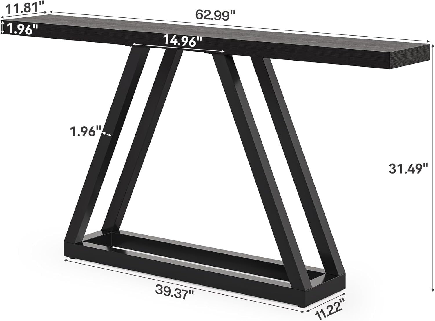 160 cm Schmale Industrielle Konsole - Moderner Flurtisch in Schwarz für Wohnzimmer & Eingangsbereich