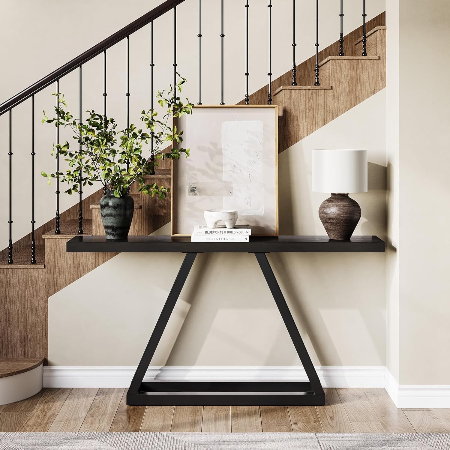 160 cm Schmale Industrielle Konsole - Moderner Flurtisch in Schwarz für Wohnzimmer & Eingangsbereich
