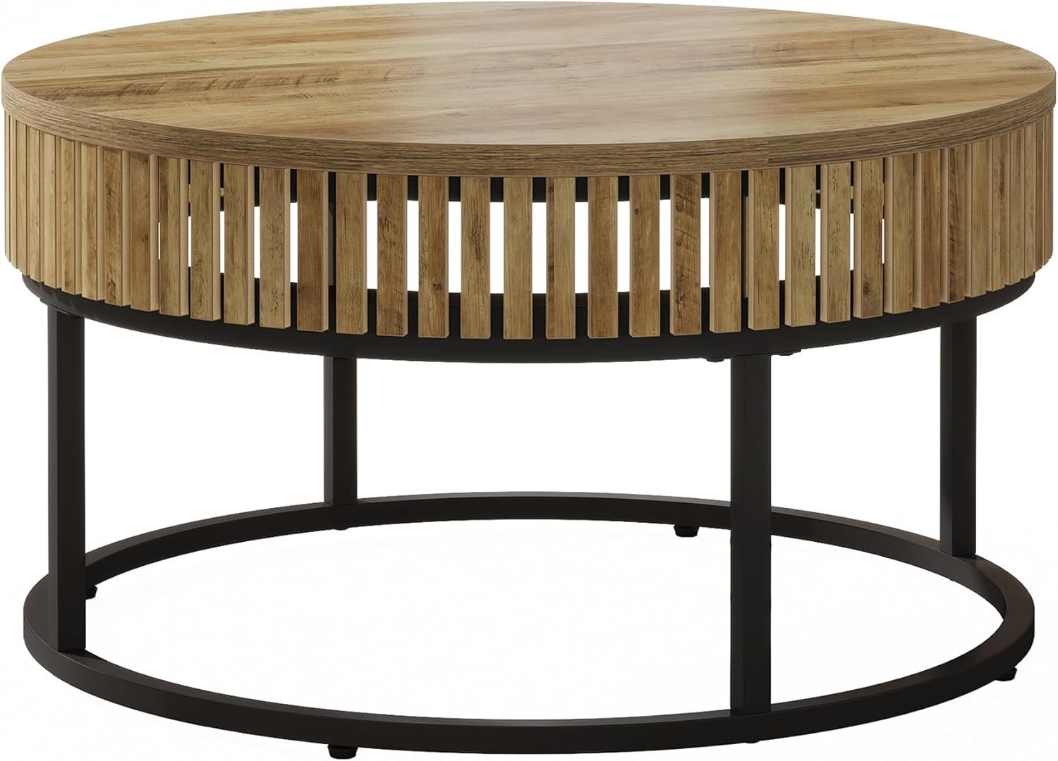 80 cm Runde Landhaus-Couchtisch - Hellbrauner Cocktailtisch fürs Wohnzimmer