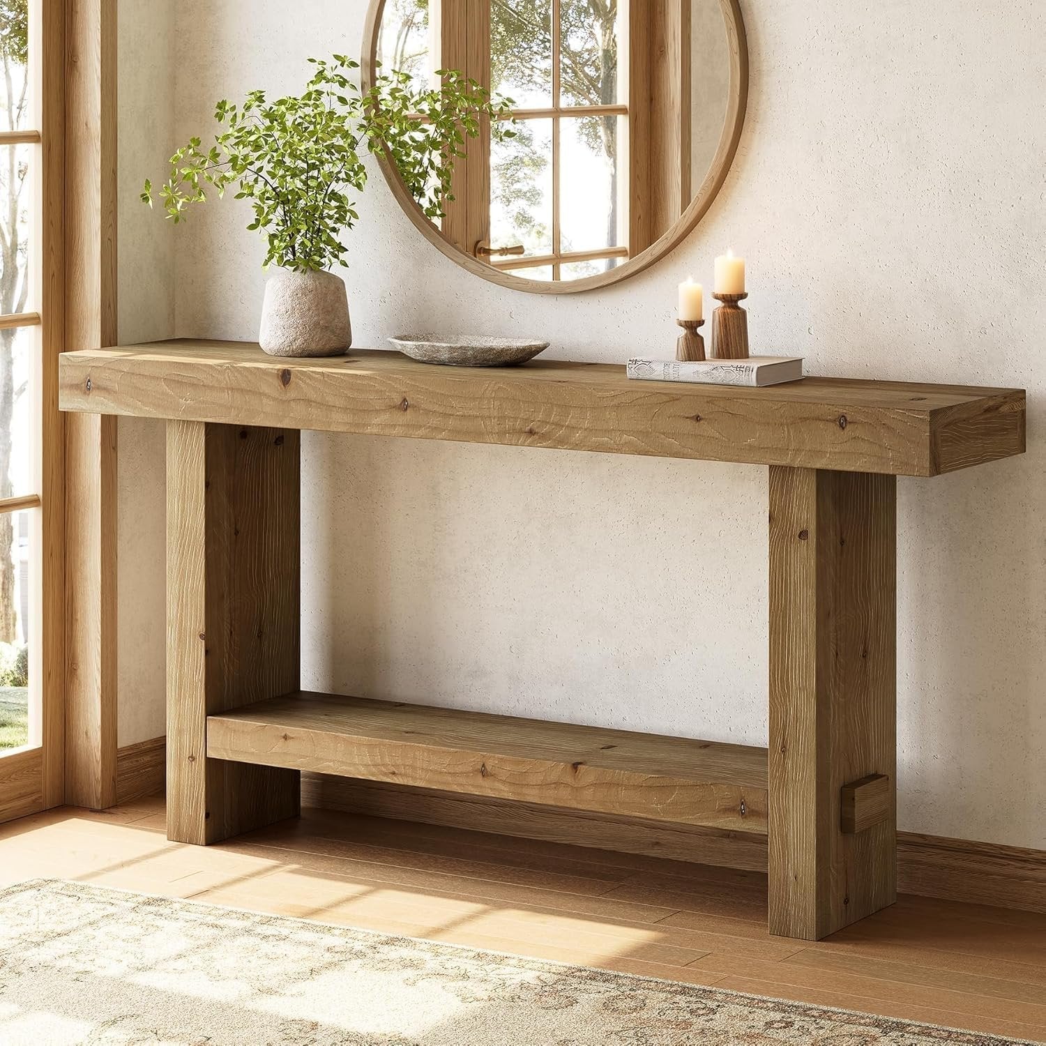 Rustikale Landhaus-Konsole »Längstrichter«, 2-etagig & schmal, 120 cm, rustikal braun Vollholz