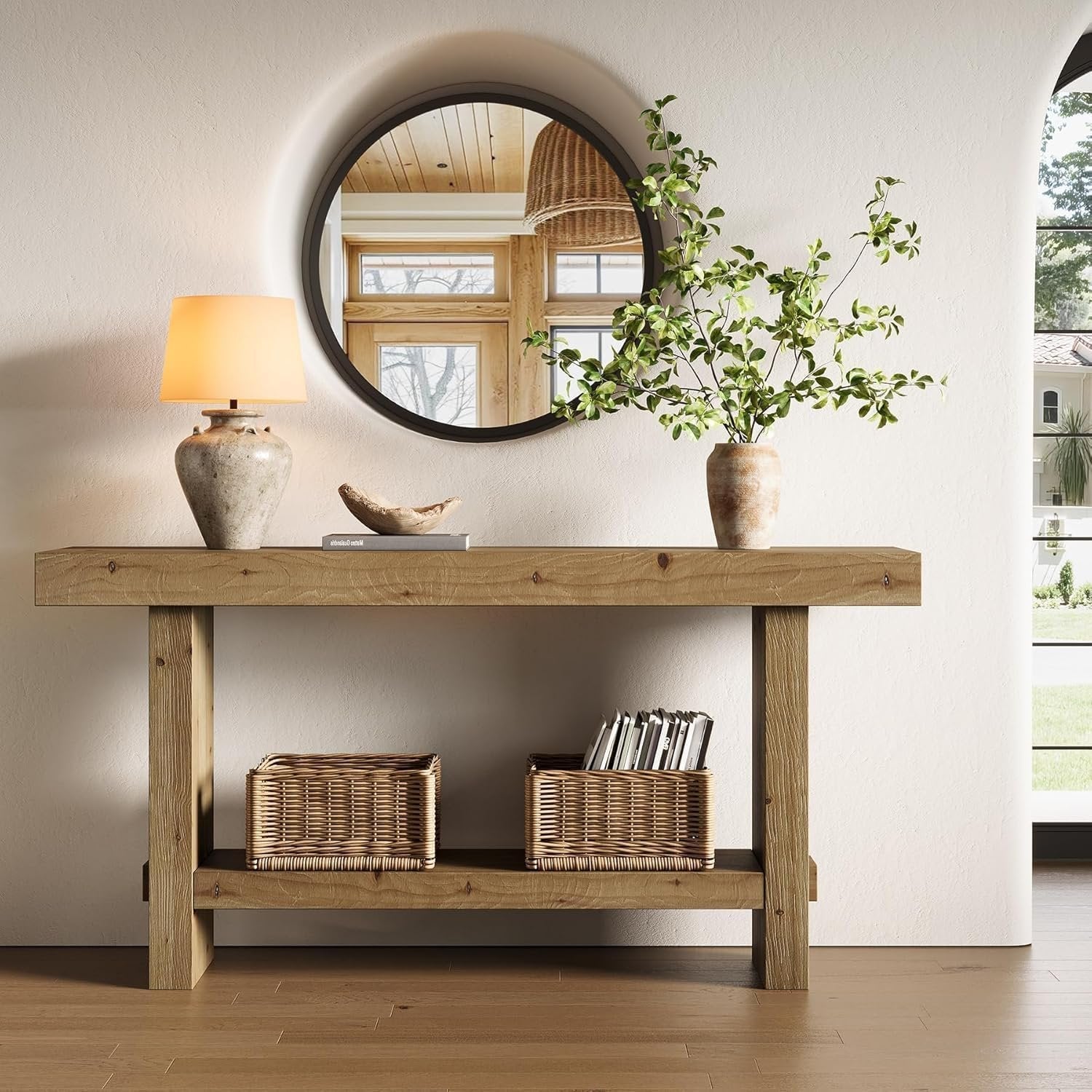 Rustikale Landhaus-Konsole »Längstrichter«, 2-etagig & schmal, 120 cm, rustikal braun Vollholz