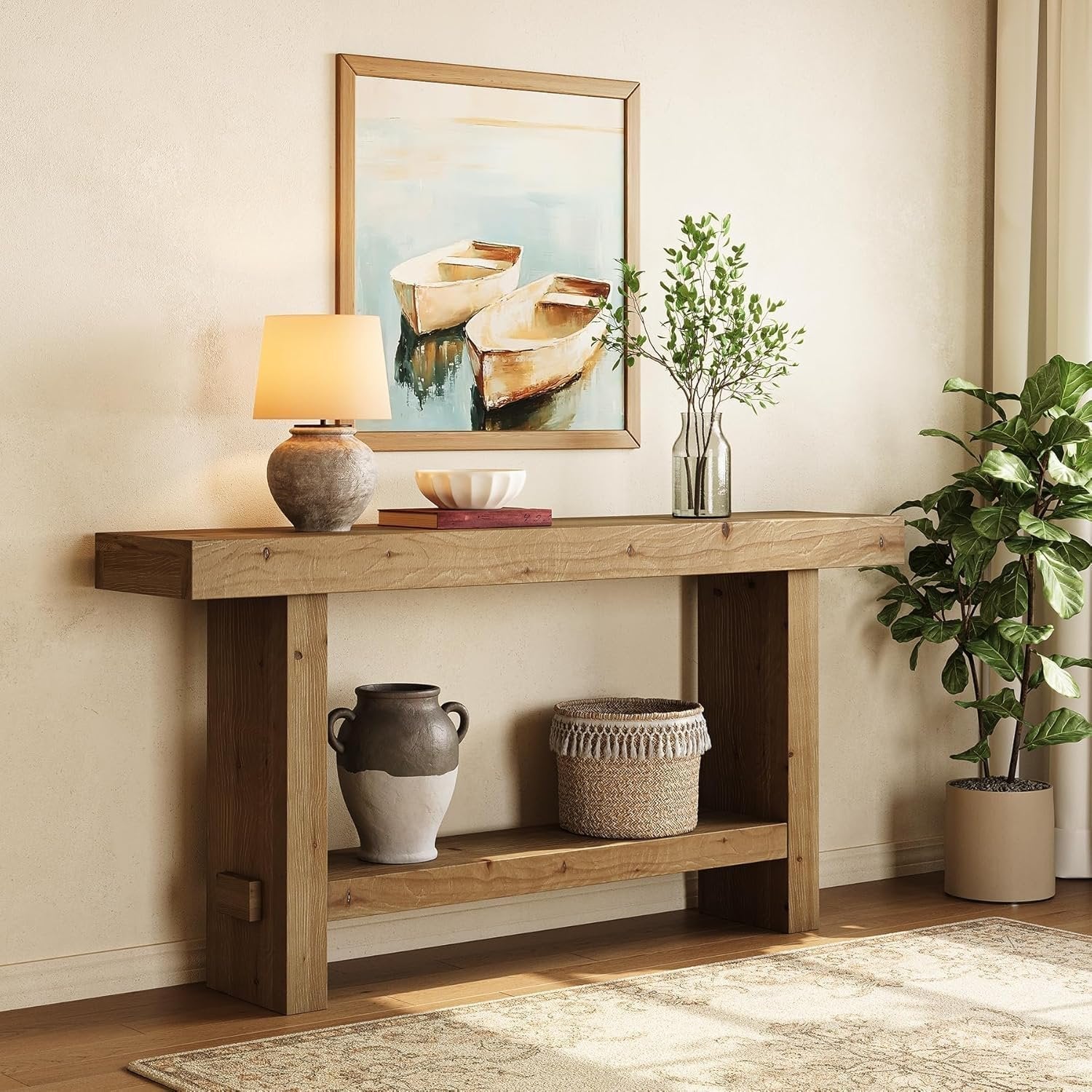 Rustikale Landhaus-Konsole »Längstrichter«, 2-etagig & schmal, 120 cm, rustikal braun Vollholz