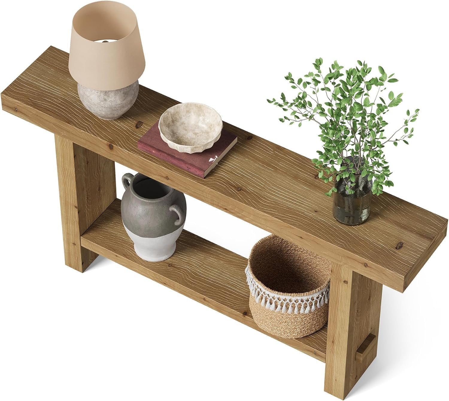 Rustikale Landhaus-Konsole »Längstrichter«, 2-etagig & schmal, 120 cm, rustikal braun Vollholz