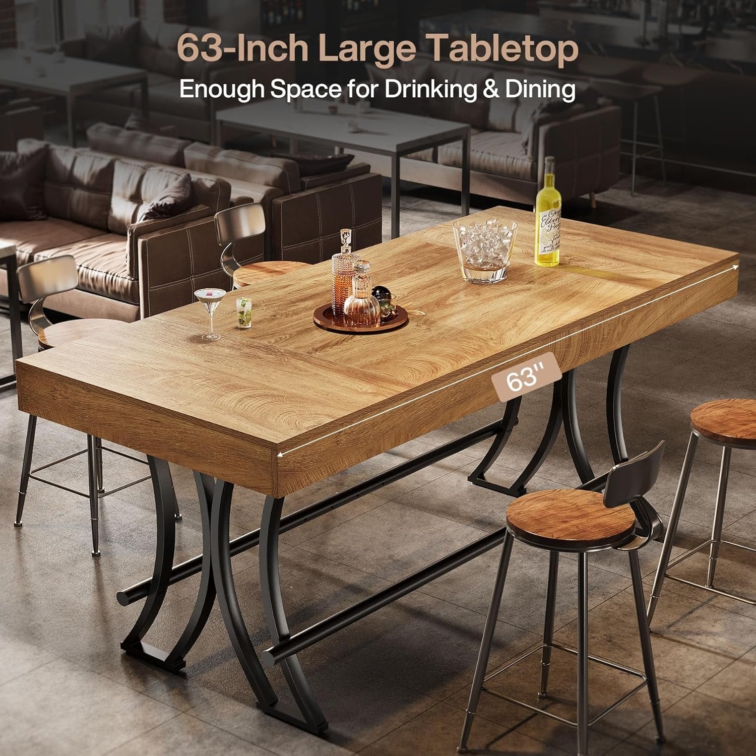 160 cm Hoher Bartisch mit Fußraste - Industrieller Küchen-Inseltisch in Rustikalbraun für Homebar & Entertainment