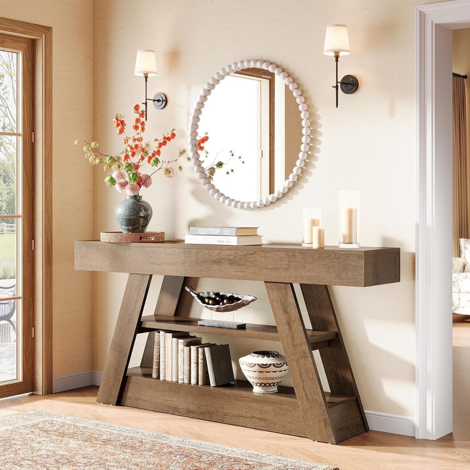 Landhaus-Konsolentisch 160cm - 3-Etagen Industrieller Flurtisch für Wohnzimmer