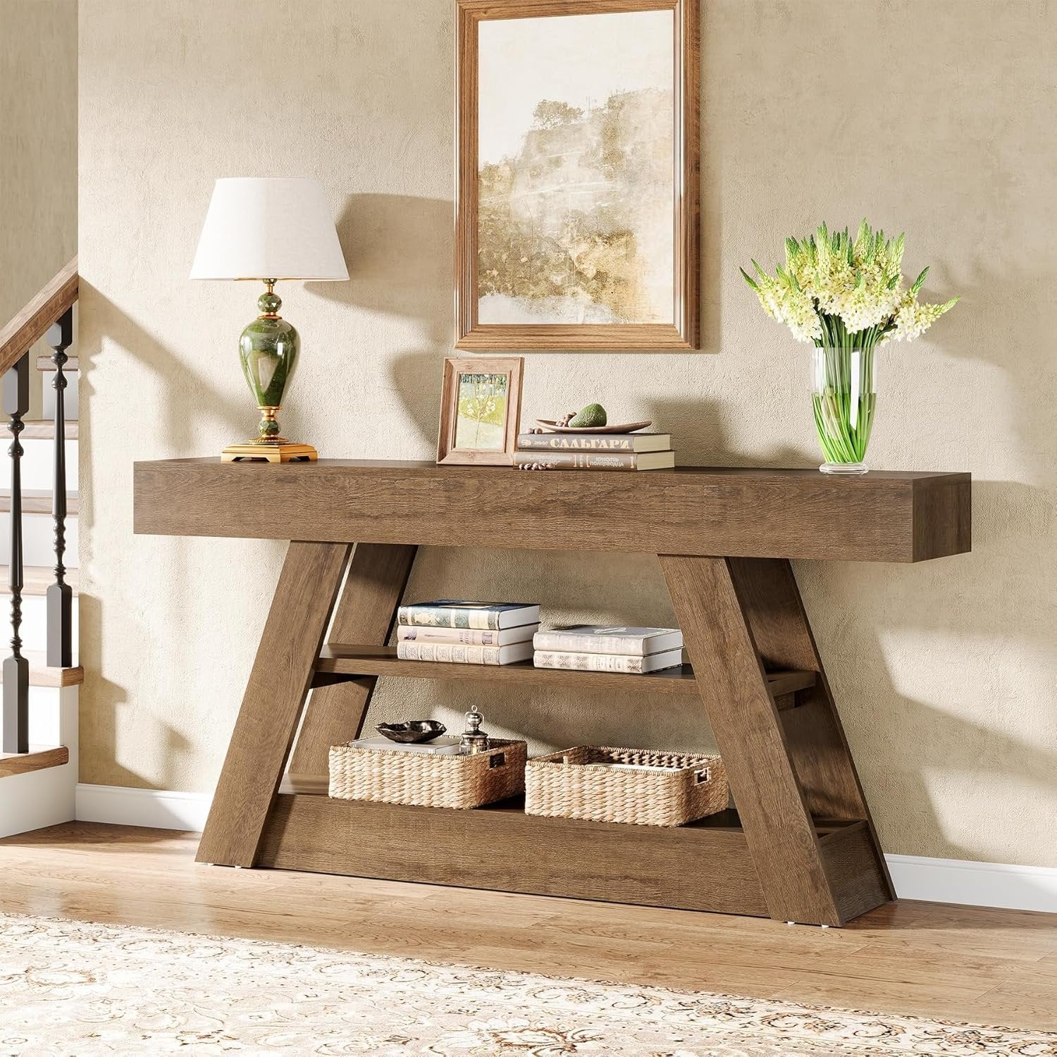Landhaus-Konsolentisch 160cm - 3-Etagen Industrieller Flurtisch für Wohnzimmer
