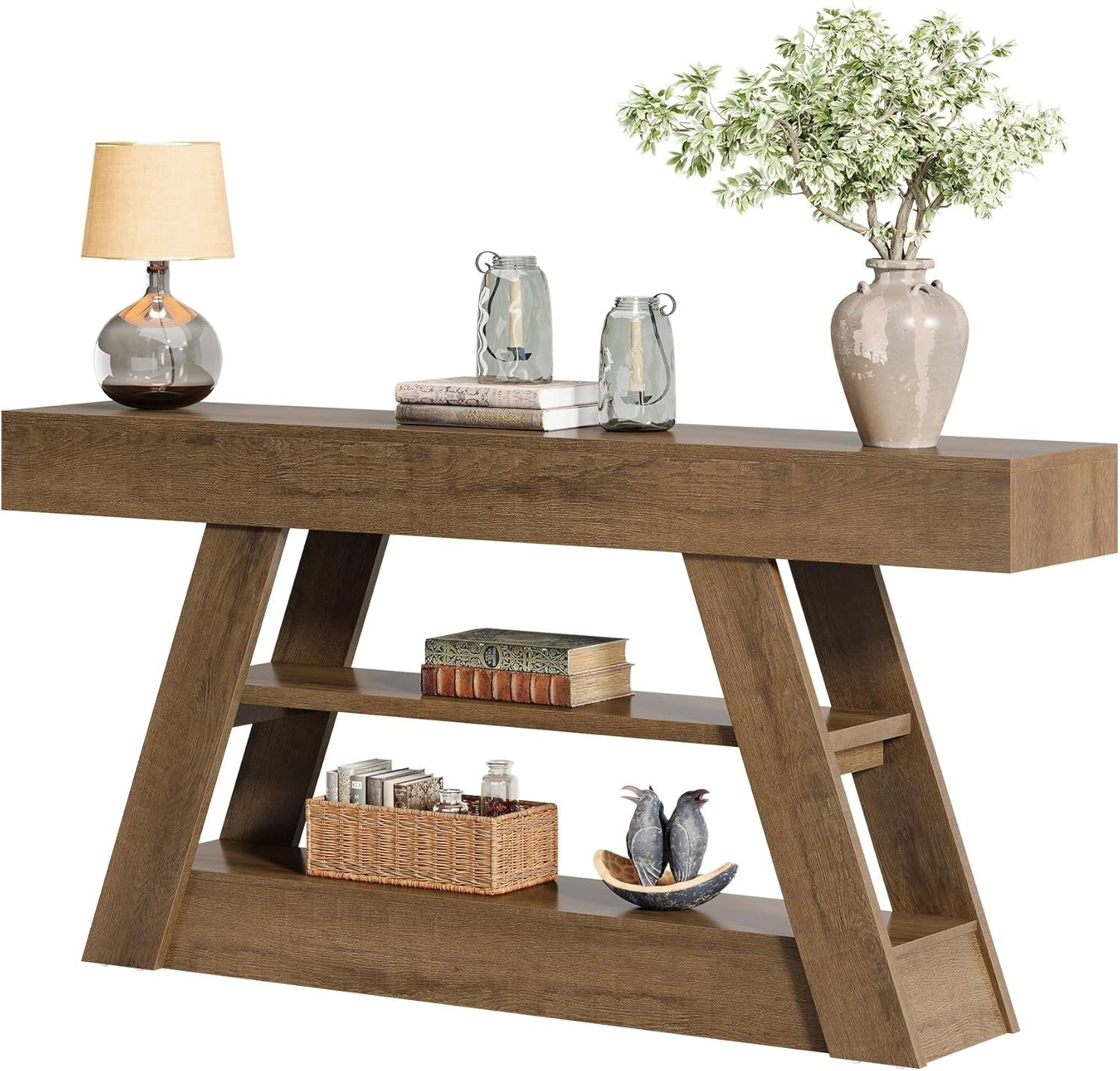 Landhaus-Konsolentisch 160cm - 3-Etagen Industrieller Flurtisch für Wohnzimmer