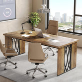 200 cm Industrieller Schreibtisch - Doppelt breiter Bürotisch in Braun für Homeoffice & Konferenz 3