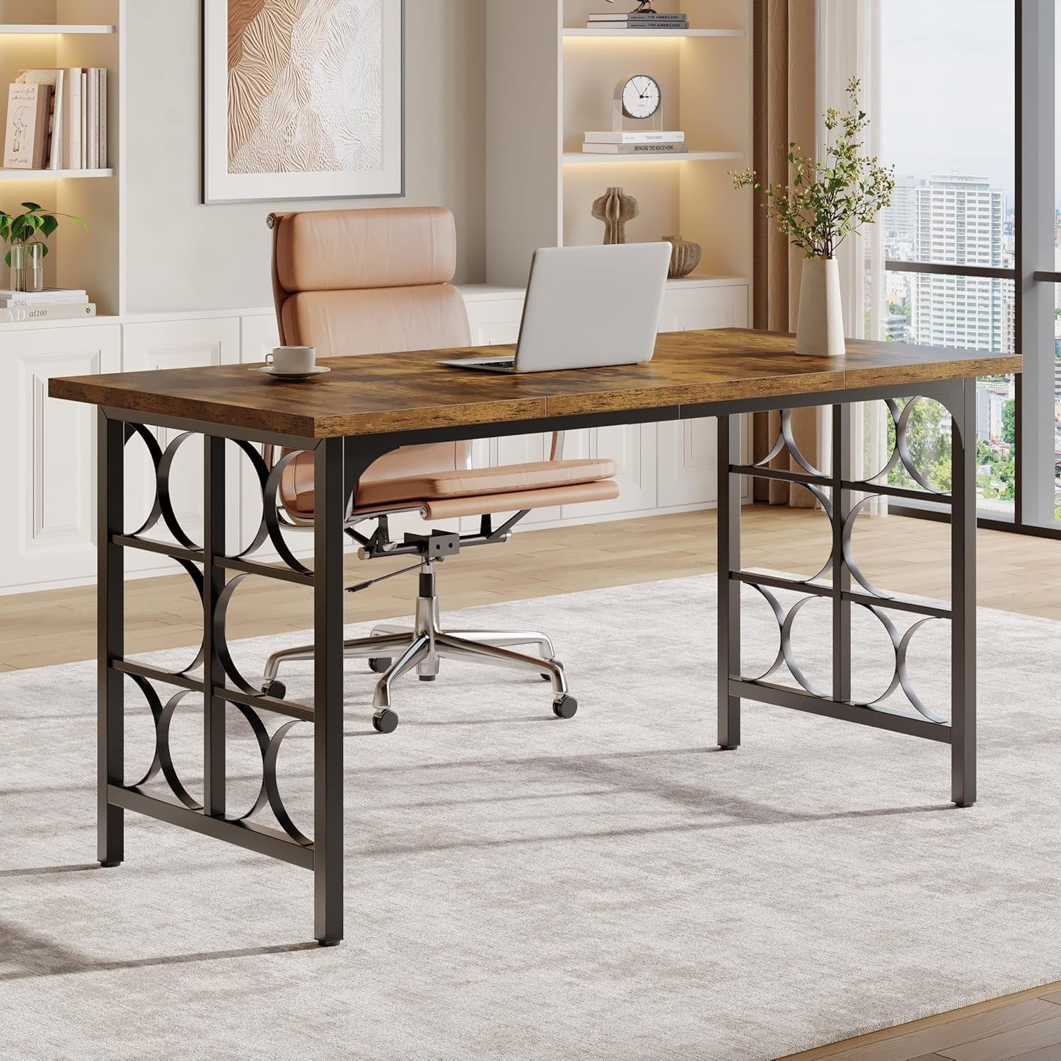 139 cm Industrieller Schreibtisch mit Metallgestell - Business Workstation für Homeoffice & Konferenz