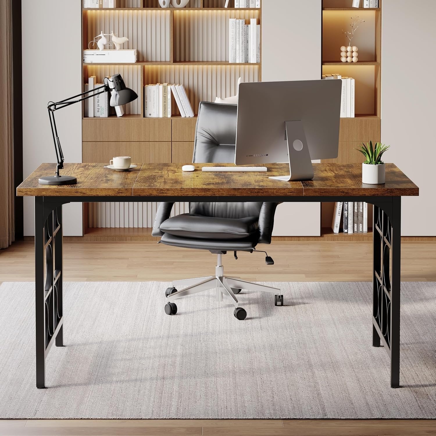 139 cm Industrieller Schreibtisch mit Metallgestell - Business Workstation für Homeoffice & Konferenz