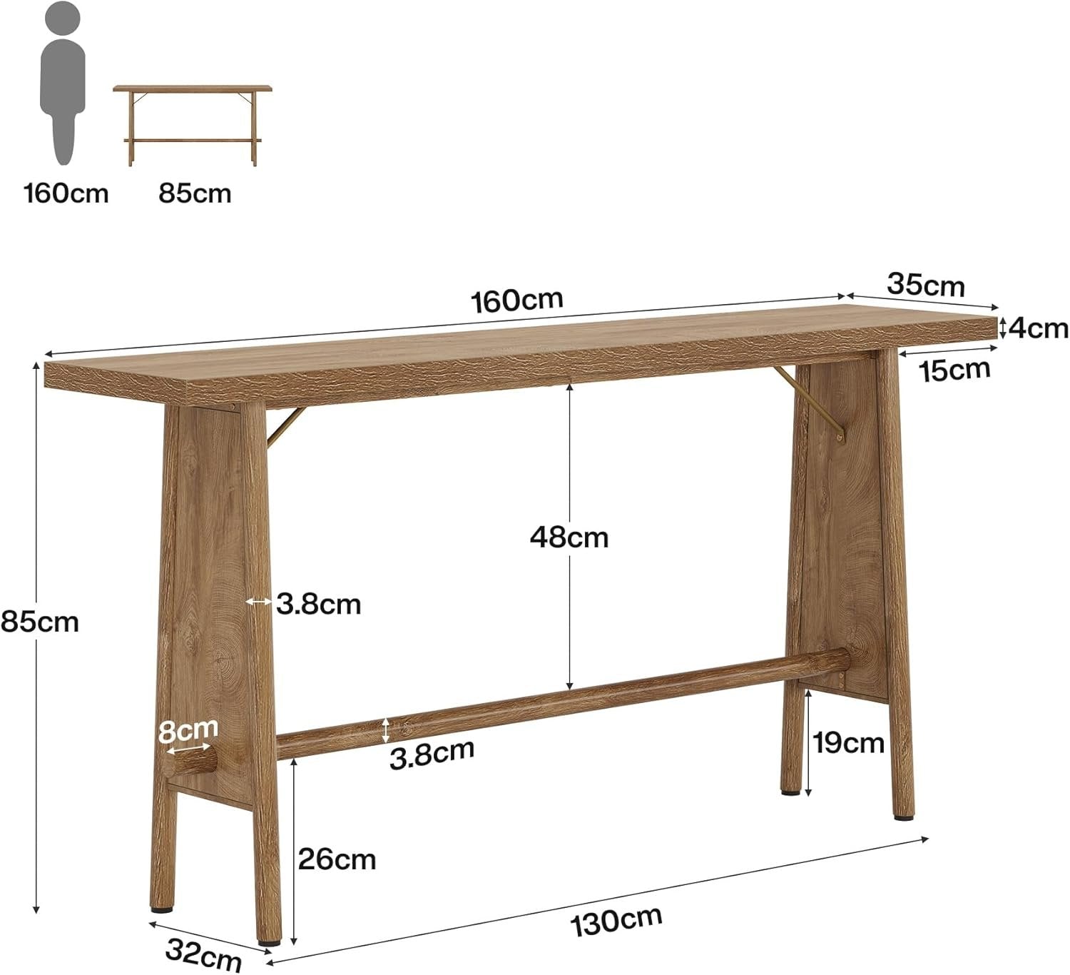 160cm Flurtisch mit Ablage – Schmaler Konsolentisch für Wohnung, Flur & Eingang
