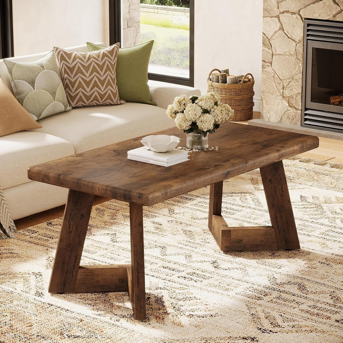 Landhaus Wohnzimmertisch im Rustikalen Design, Brauner Couchtisch mit