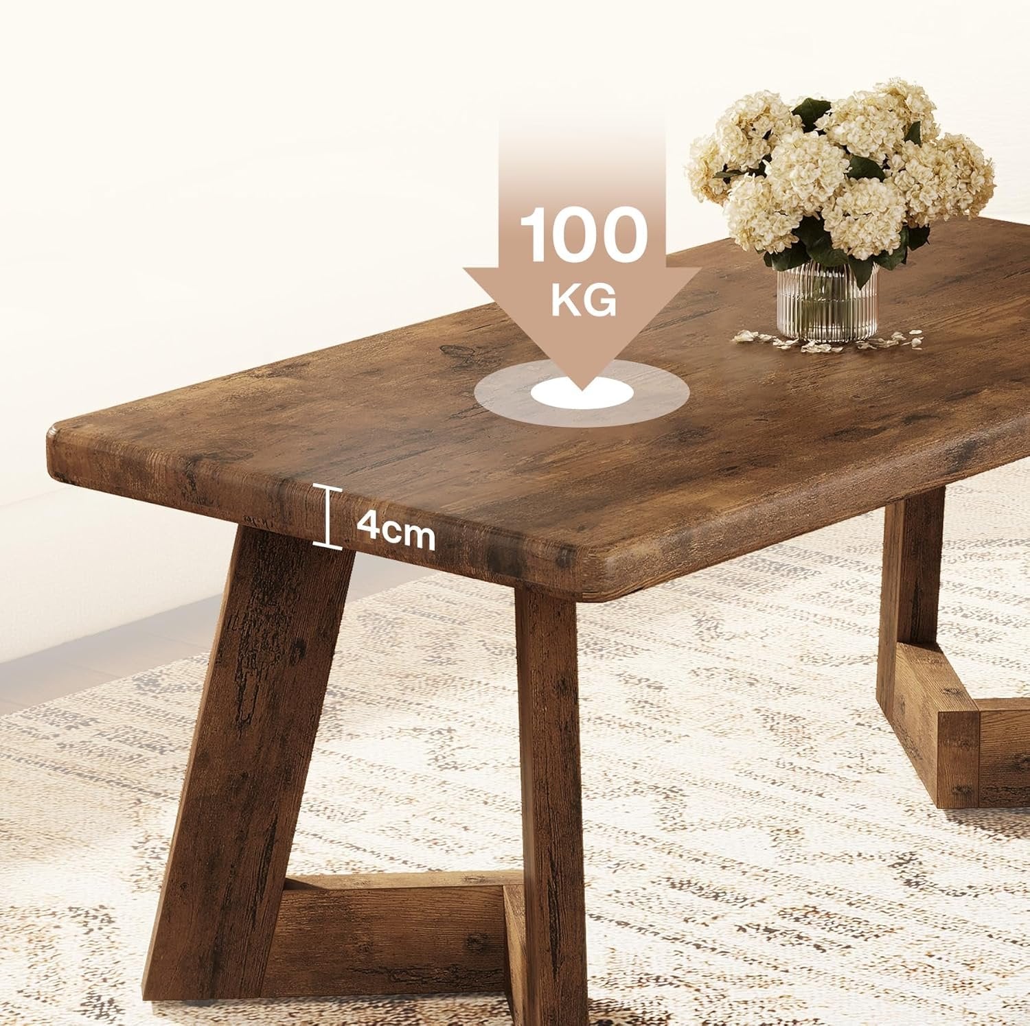 Landhaus Wohnzimmertisch im Rustikalen Design, Brauner Couchtisch mit V-förmigen Beinen