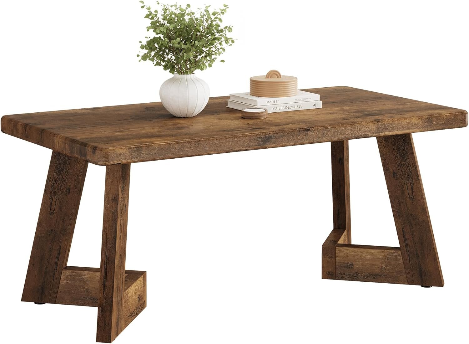 Landhaus Wohnzimmertisch im Rustikalen Design, Brauner Couchtisch mit V-förmigen Beinen