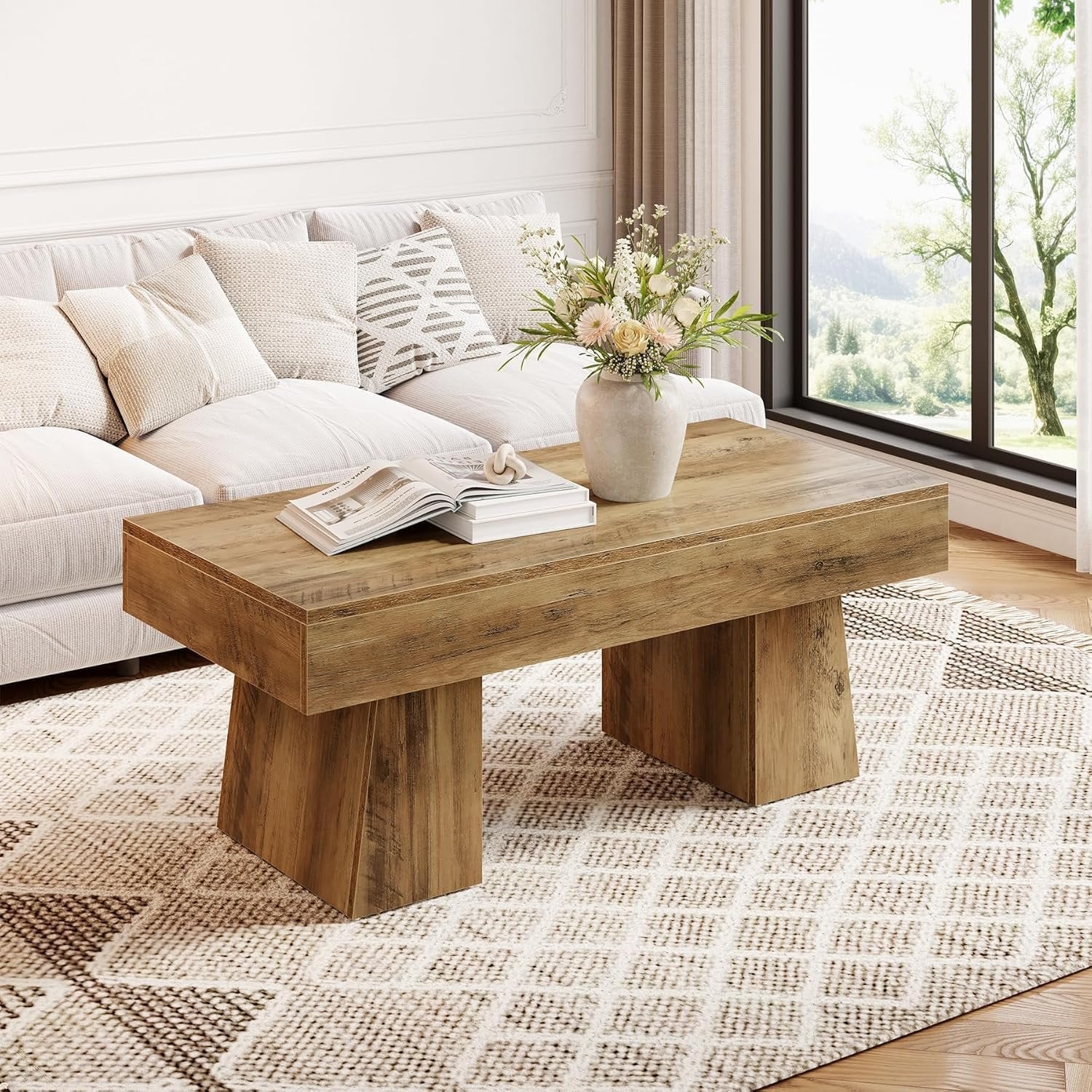 Hofhaus Couchtisch 120 cm - Massiver Landhaus-Tisch mit robustem Tischgestell, rustikaler Wohnzischer Beistelltisch in Braun