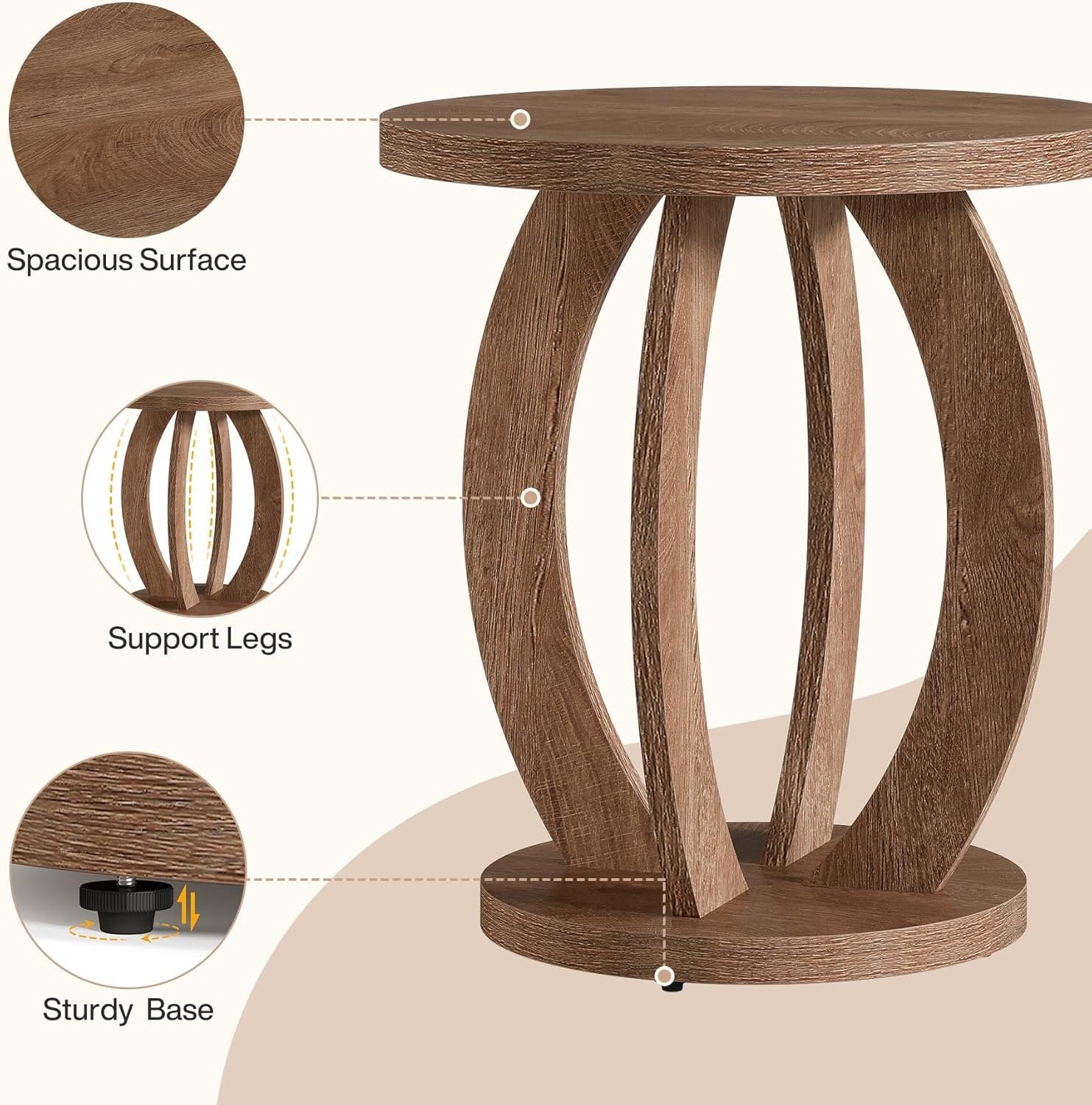 50 cm Landhaus-Beistelltisch mit Rundes Tischplatte & Stauraum