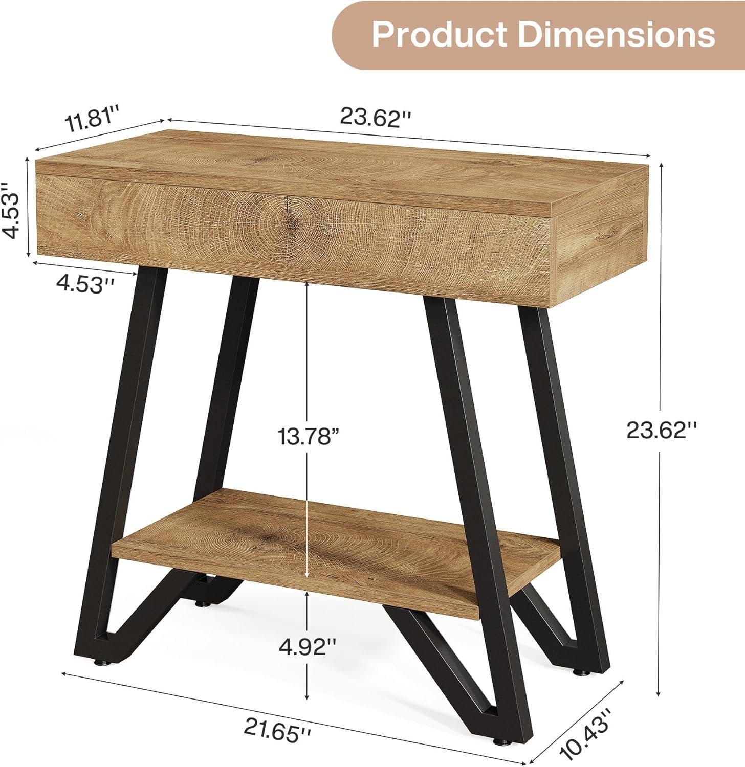 60 cm Beistelltisch mit Ablage, Naturholz Nachttisch für kleine Räume in Wohn- & Schlafzimmer