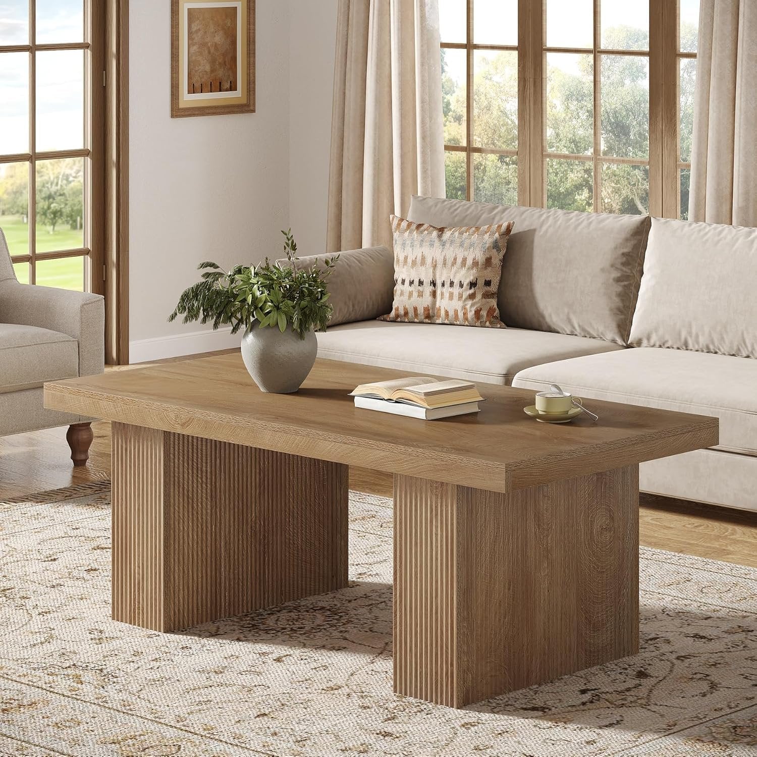 120cm Couchtisch, Rechteckiger Wohnzimmertisch im rustikalen Bauernhausdesign, Braun