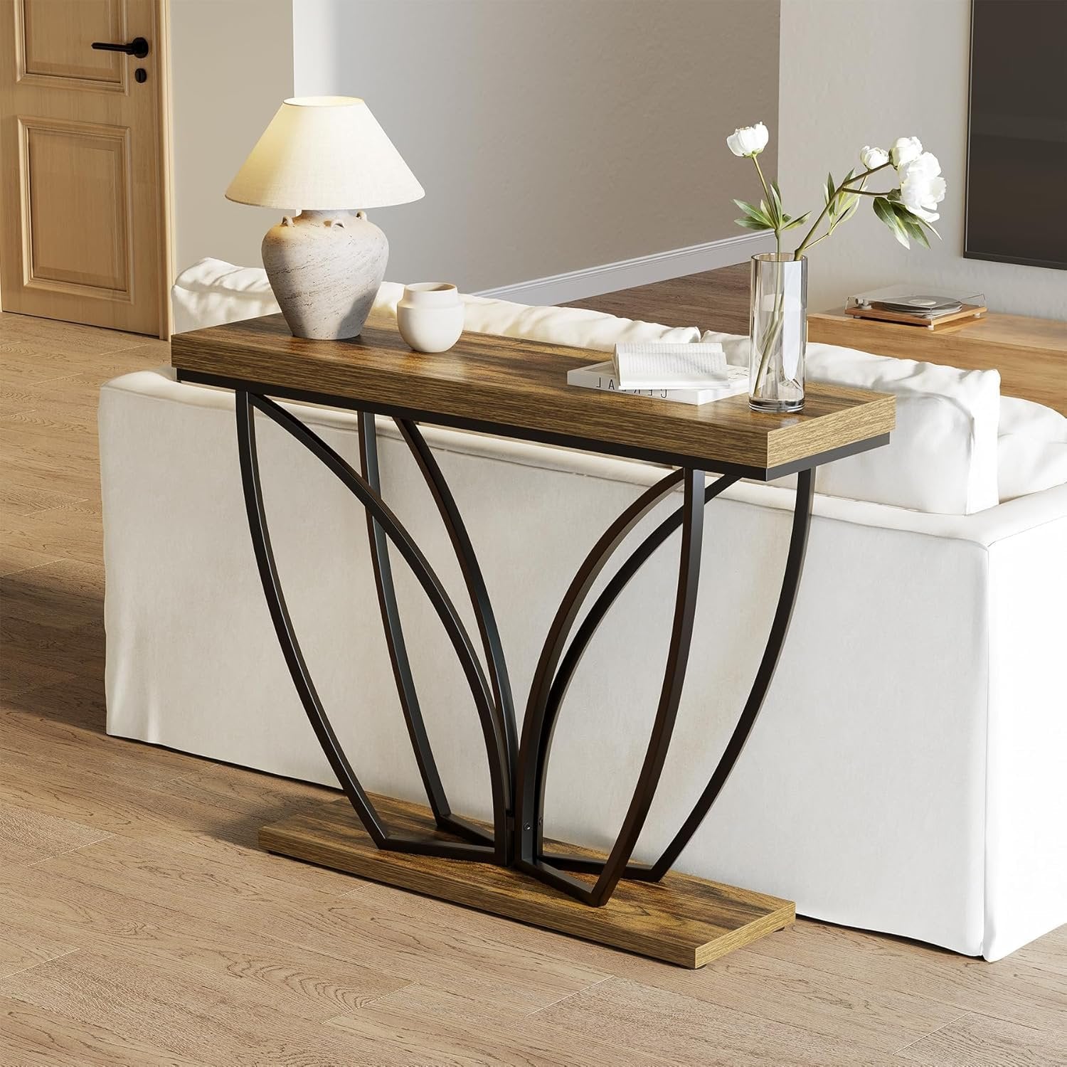 105 cm Industrielle Konsole - Schmaler Couchtisch Rustikal Braun für Flur & Wohnzimmer