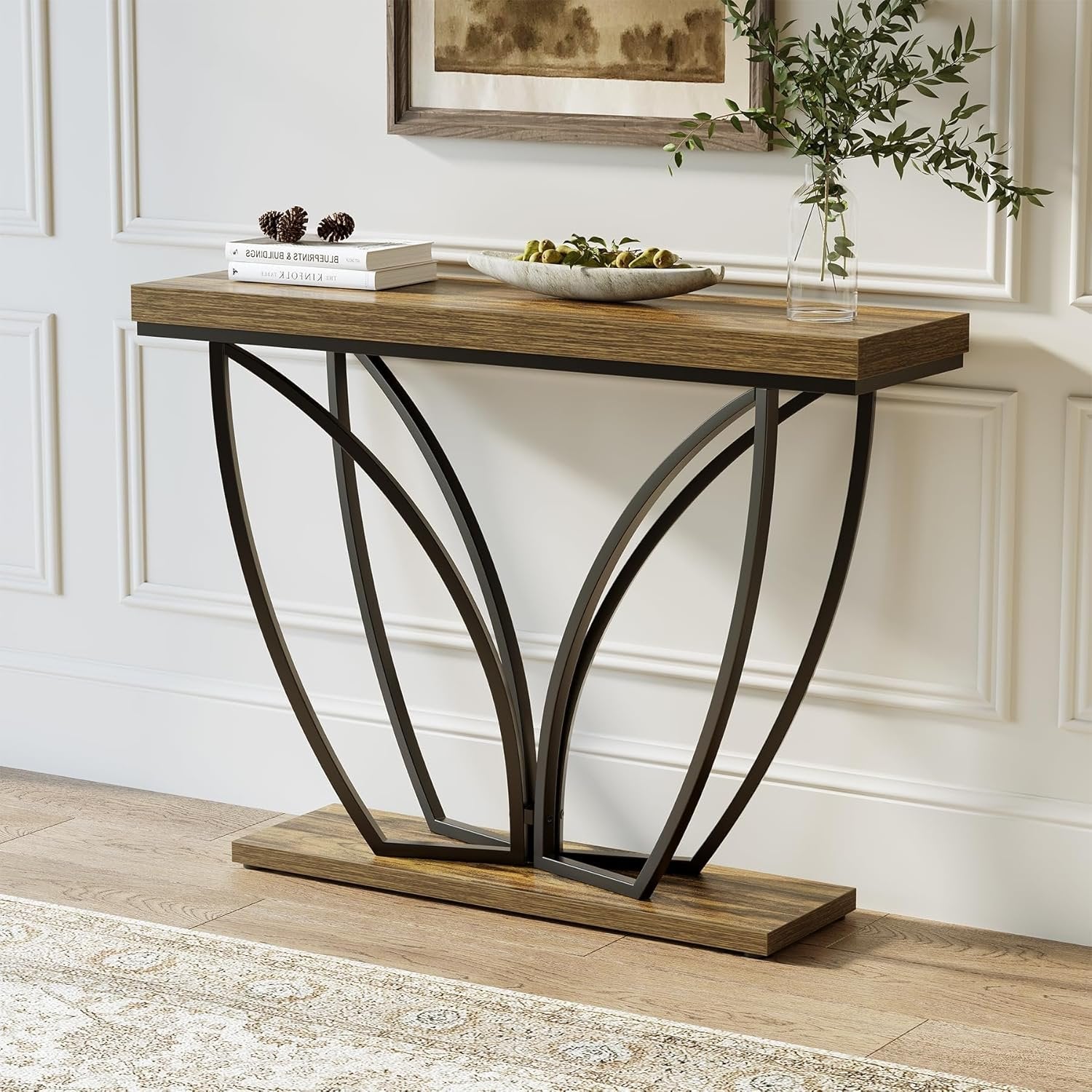105 cm Industrielle Konsole - Schmaler Couchtisch Rustikal Braun für Flur & Wohnzimmer