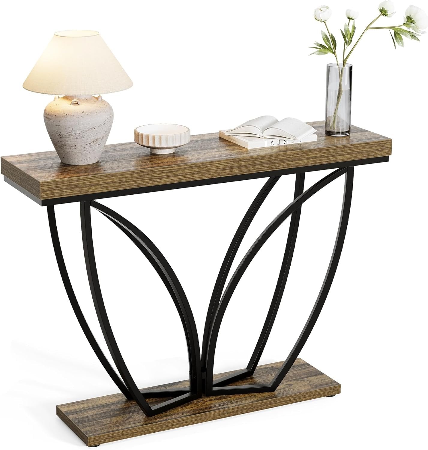 105 cm Industrielle Konsole - Schmaler Couchtisch Rustikal Braun für Flur & Wohnzimmer