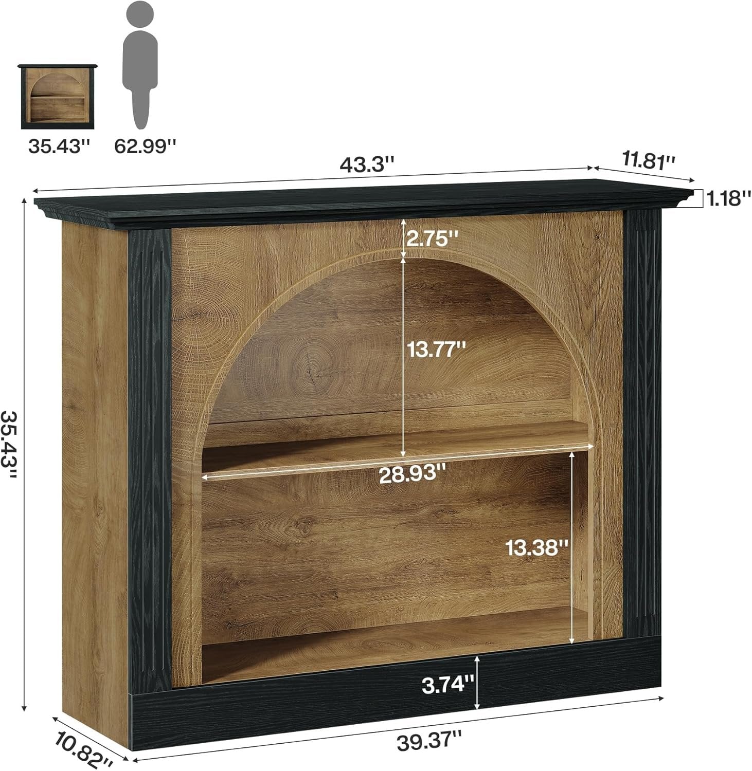 110 cm 3-ebrige Konsoletisch mit Stauraum - In Braun & Schwarz für Diele, Flur und Wohnzimmer