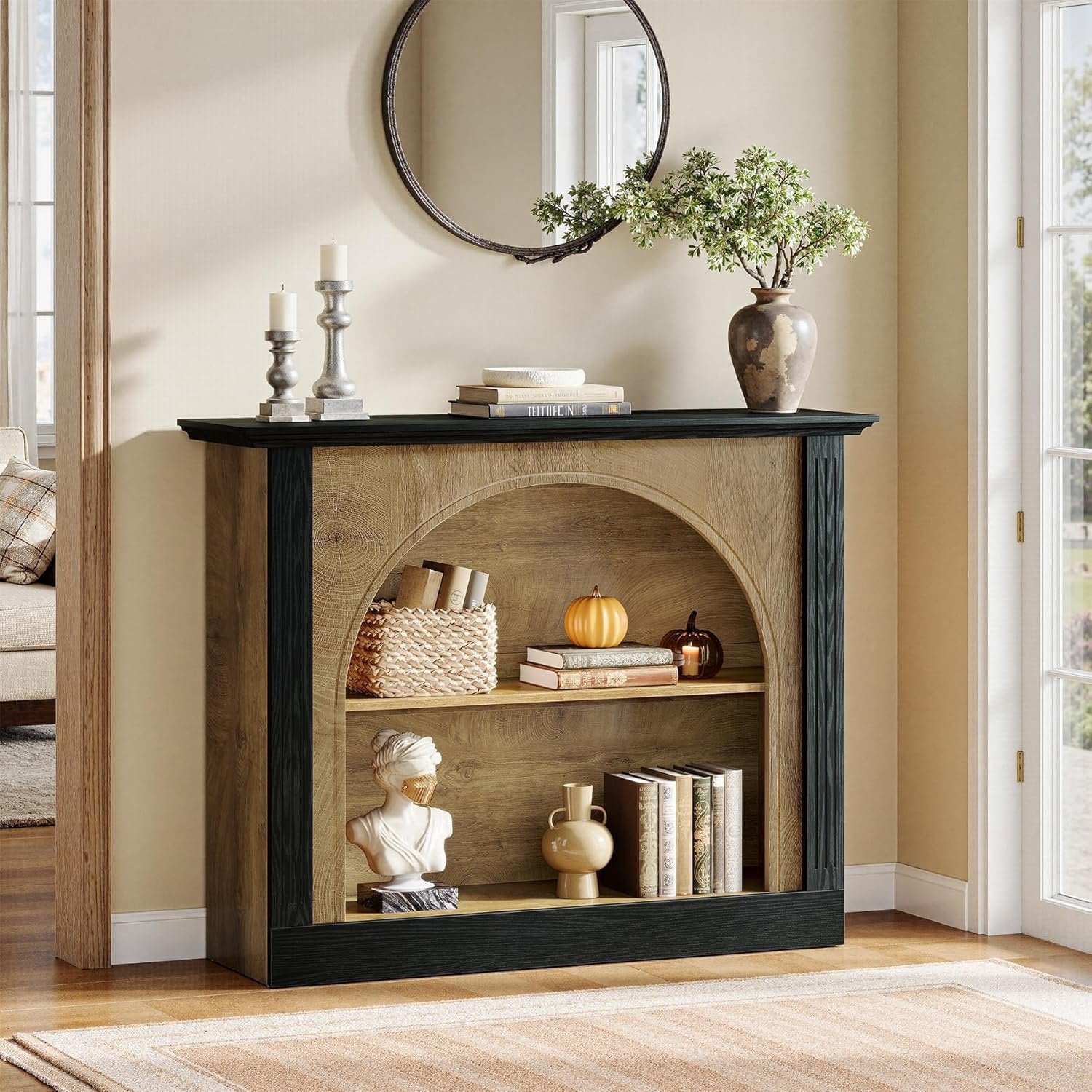 110 cm 3-ebrige Konsoletisch mit Stauraum - In Braun & Schwarz für Diele, Flur und Wohnzimmer
