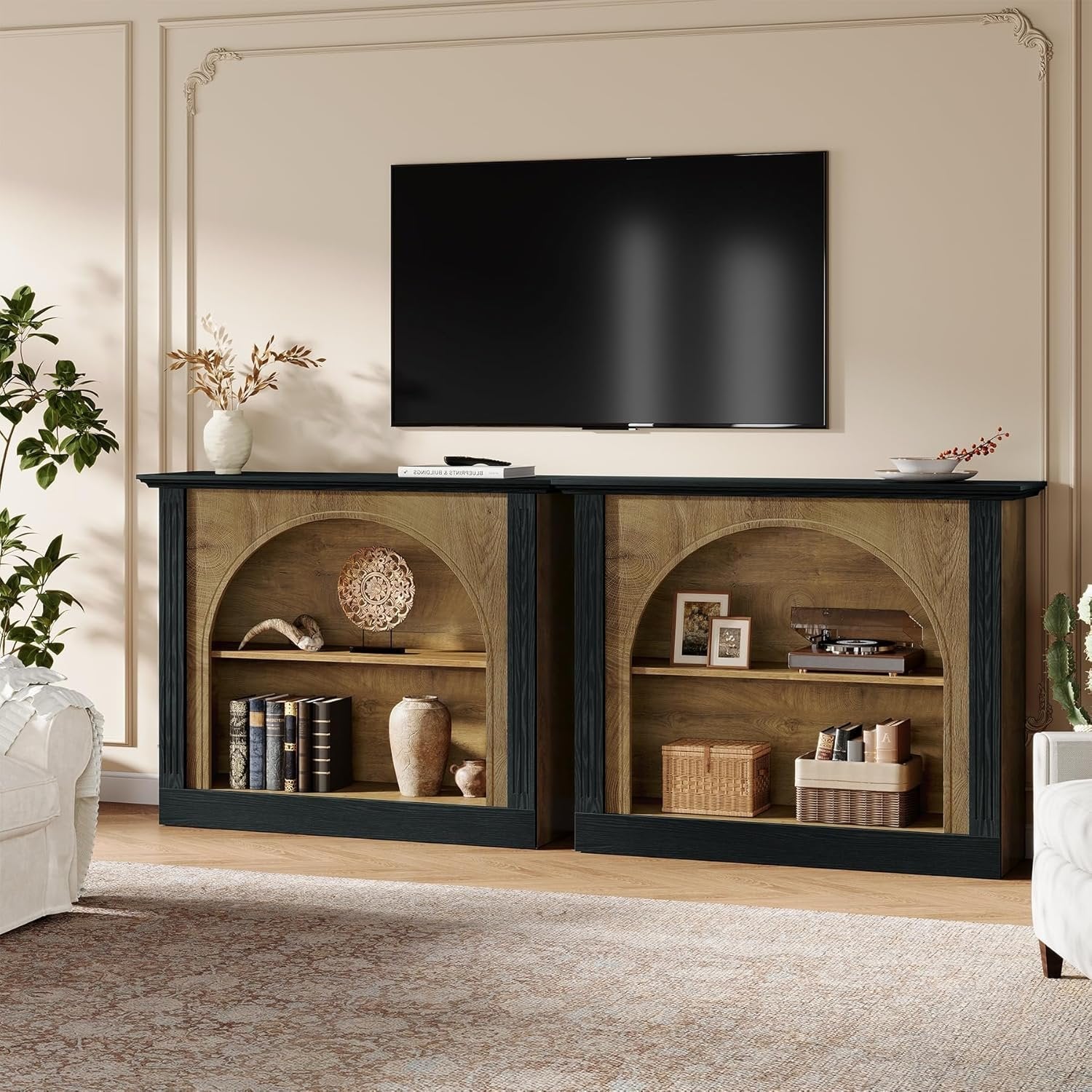 110 cm 3-ebrige Konsoletisch mit Stauraum - In Braun & Schwarz für Diele, Flur und Wohnzimmer
