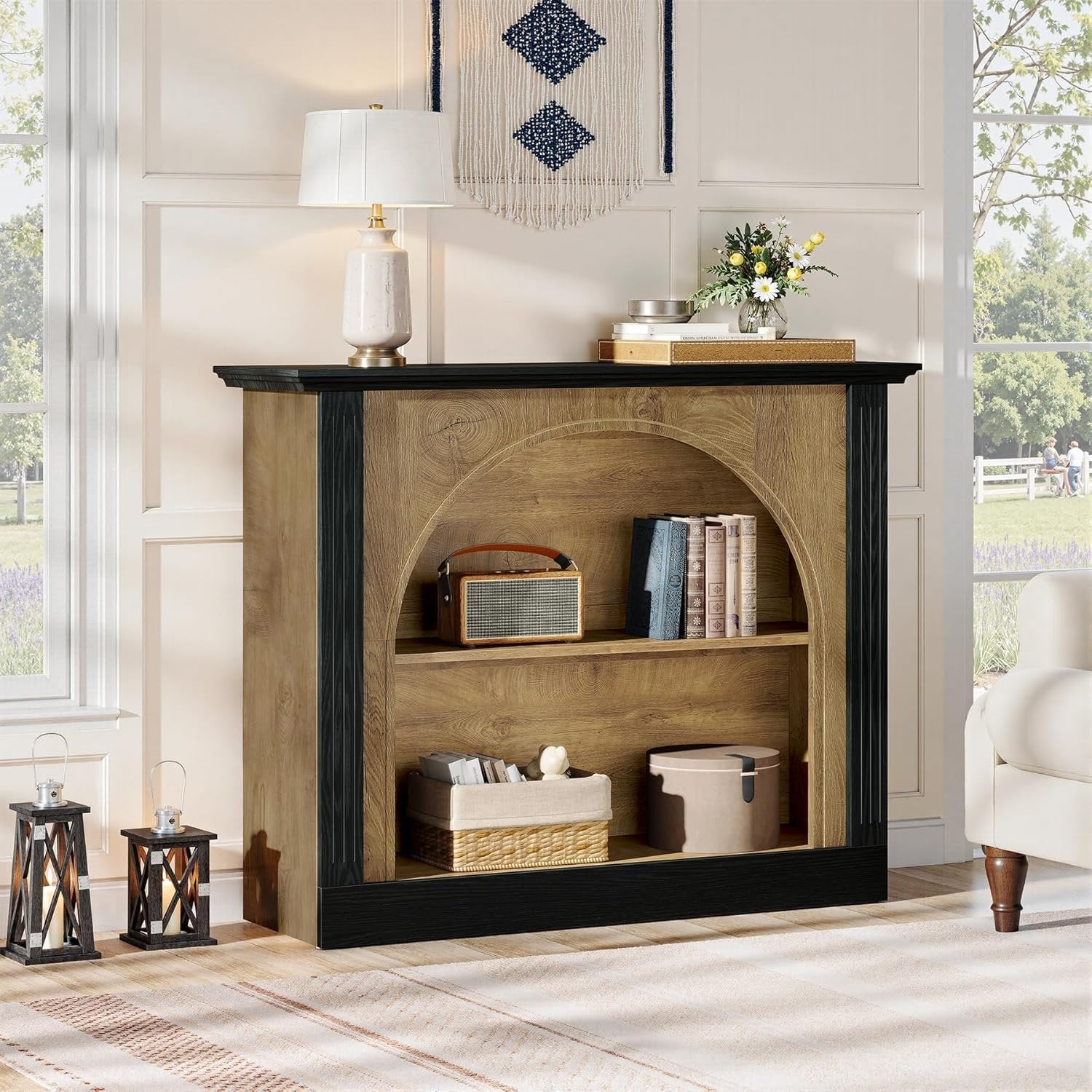 110 cm 3-ebrige Konsoletisch mit Stauraum - In Braun & Schwarz für Diele, Flur und Wohnzimmer