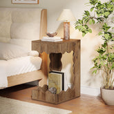 65cm Schmaler Beistelltisch mit 2 Etagen – C-Form Nachttisch im Landhausstil, Braun 3