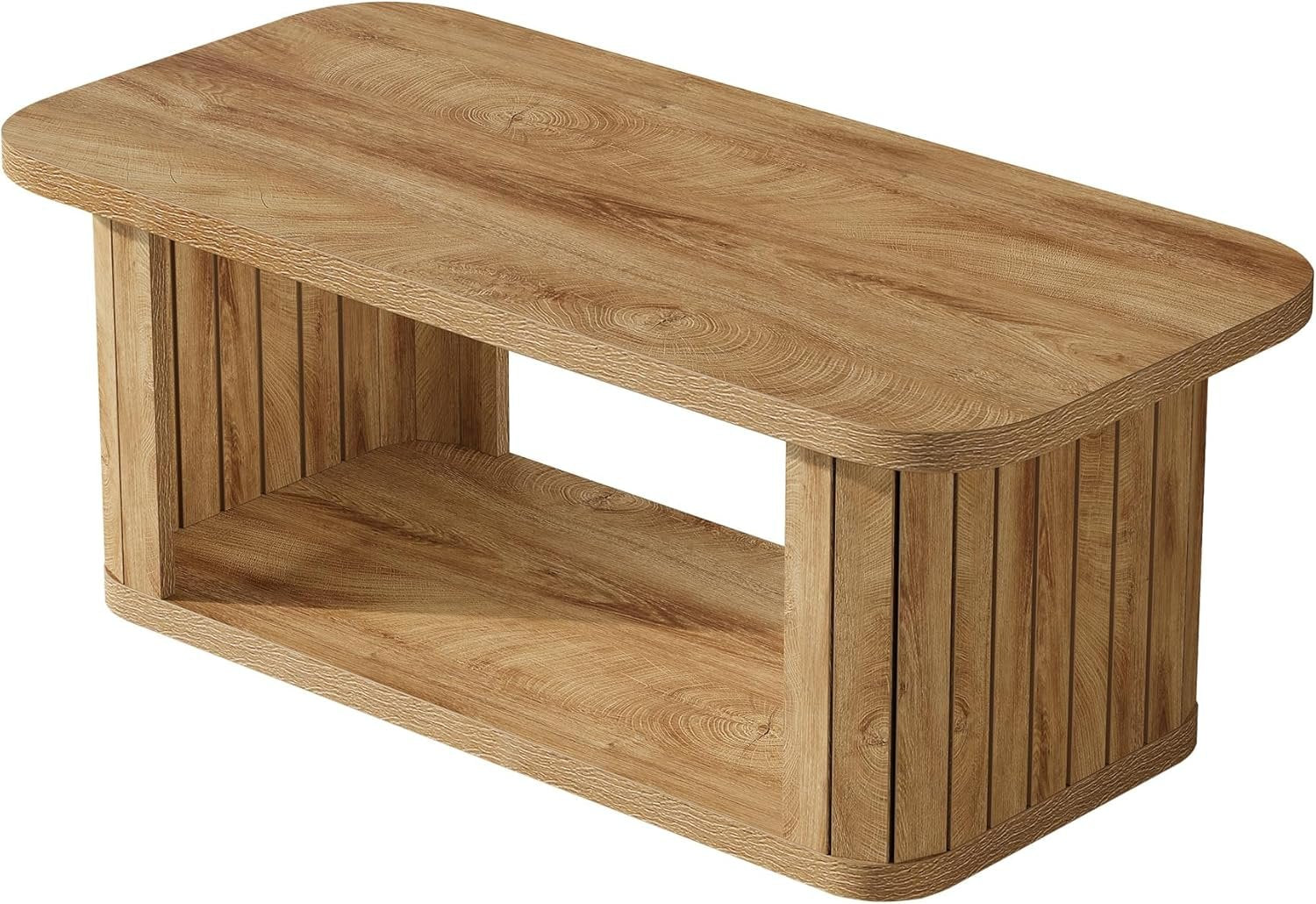 Couchtisch mit einem Regal, 120 x 60 x 45 cm, Wohnzimmertisch, 2-Stöckiger Holz Rechteckiger Couchtisch