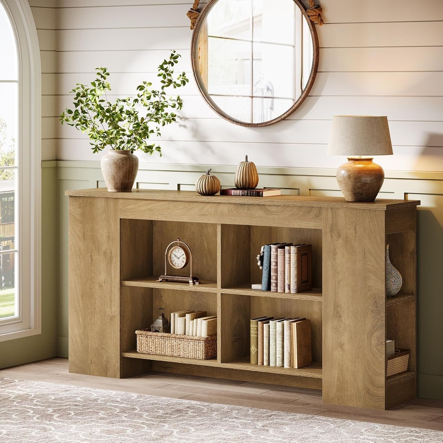 160 cm Landhaus-Eingangstisch mit Stauraum - Robustes Couchtisch-Konsolenregal für Diele & Wohnzimmer