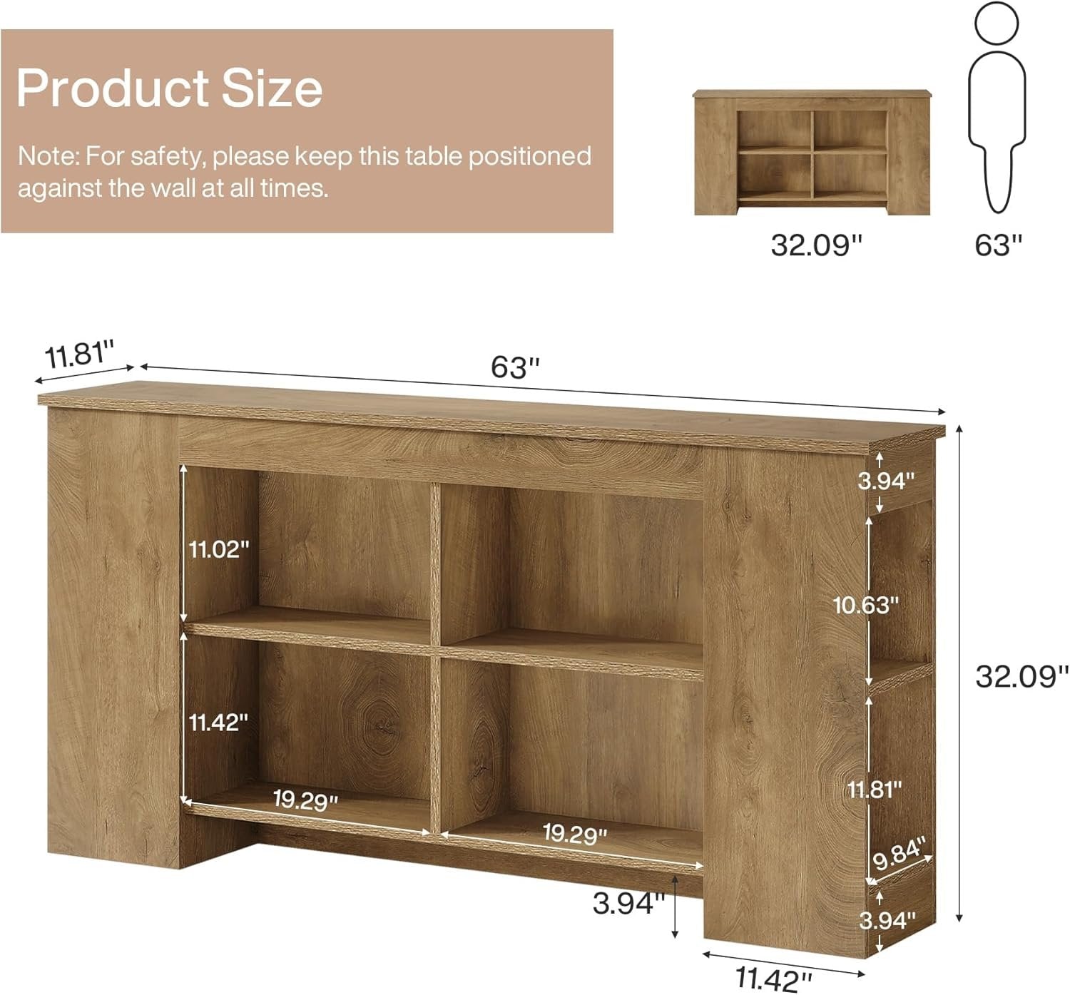160 cm Landhaus-Eingangstisch mit Stauraum - Robustes Couchtisch-Konsolenregal für Diele & Wohnzimmer