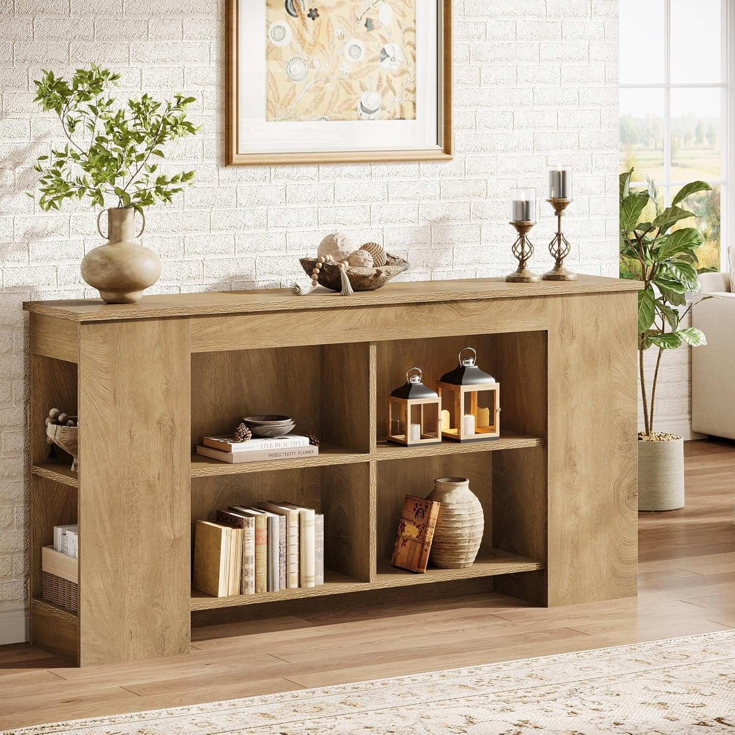 160 cm Landhaus-Eingangstisch mit Stauraum - Robustes Couchtisch-Konsolenregal für Diele & Wohnzimmer