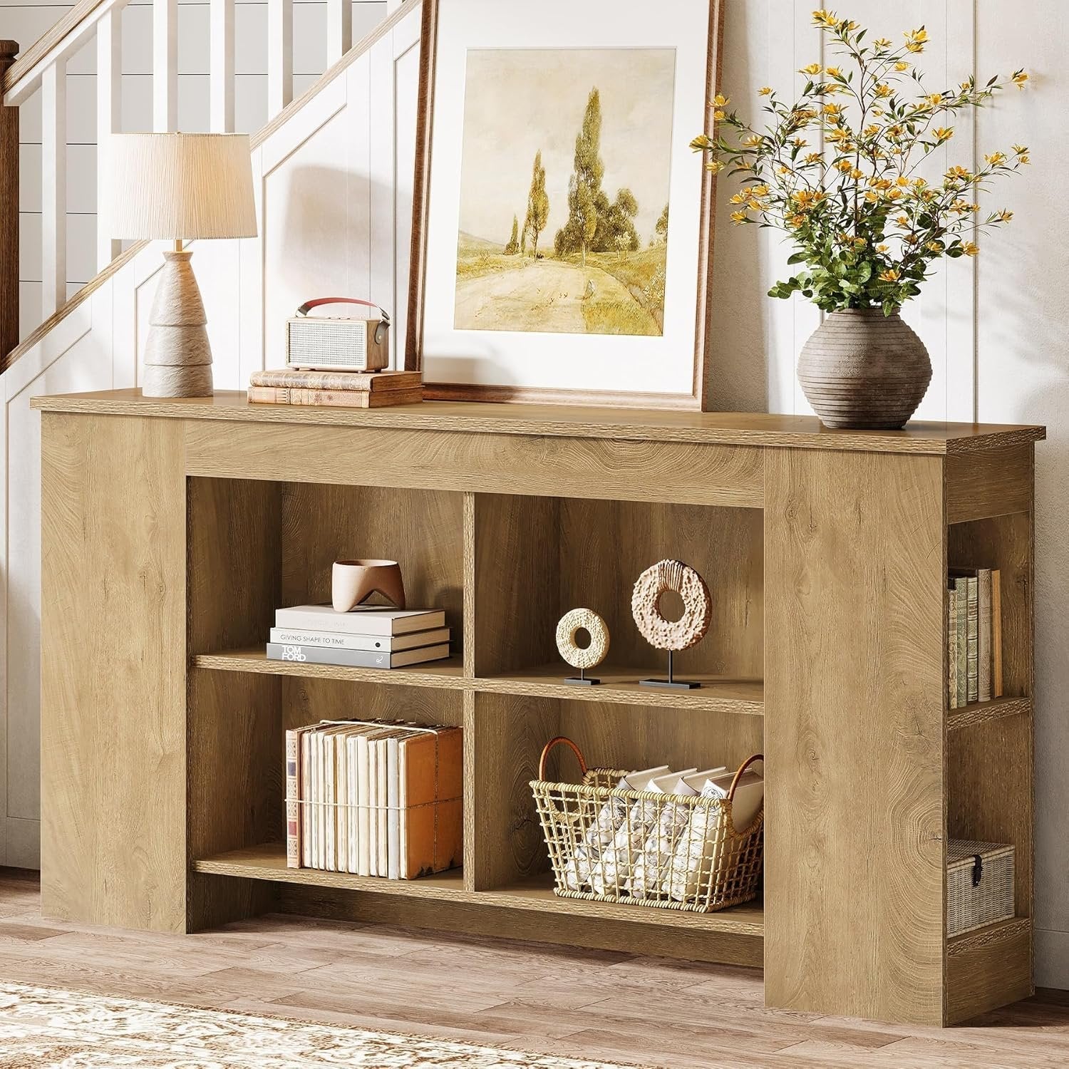 160 cm Landhaus-Eingangstisch mit Stauraum - Robustes Couchtisch-Konsolenregal für Diele & Wohnzimmer