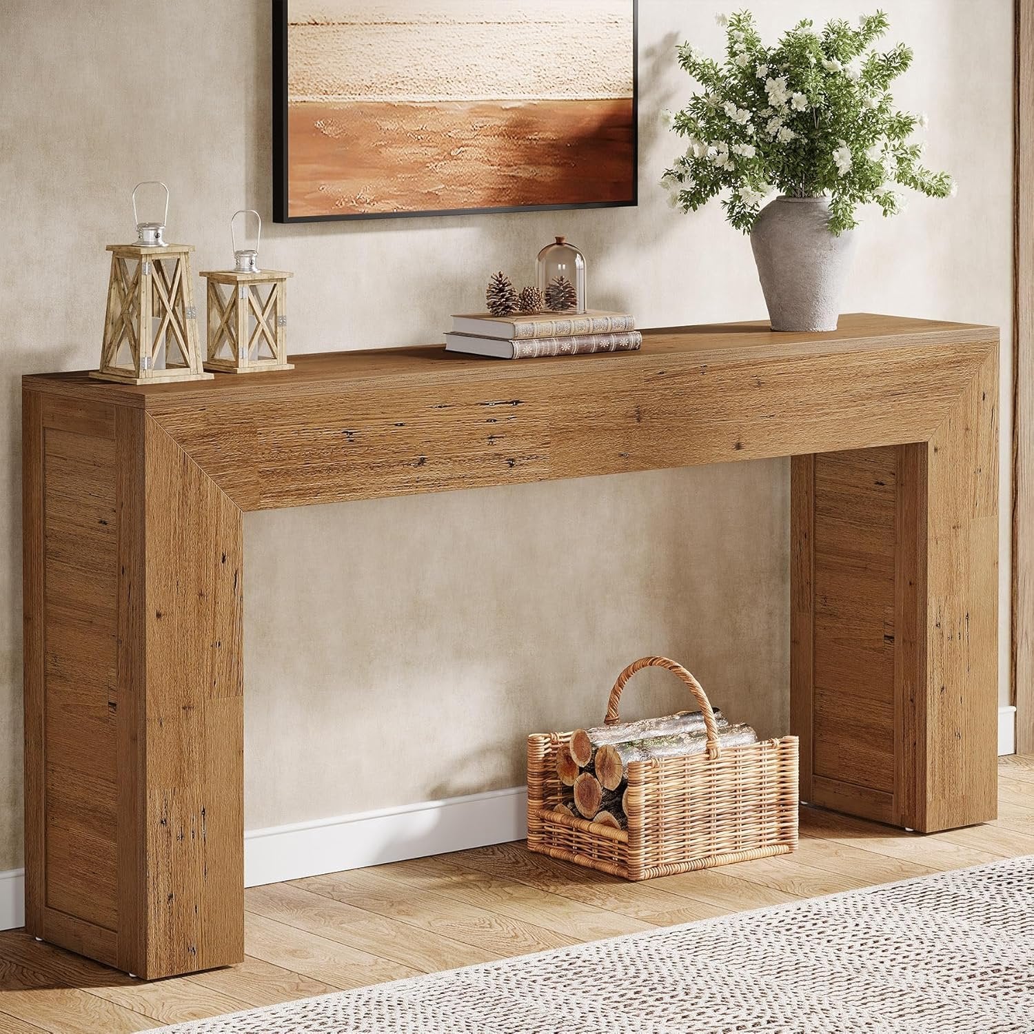 160cm Industrieller Flurtisch in Hellbraun – Schmaler Sofatisch & Eingangstisch mit Holzoptik