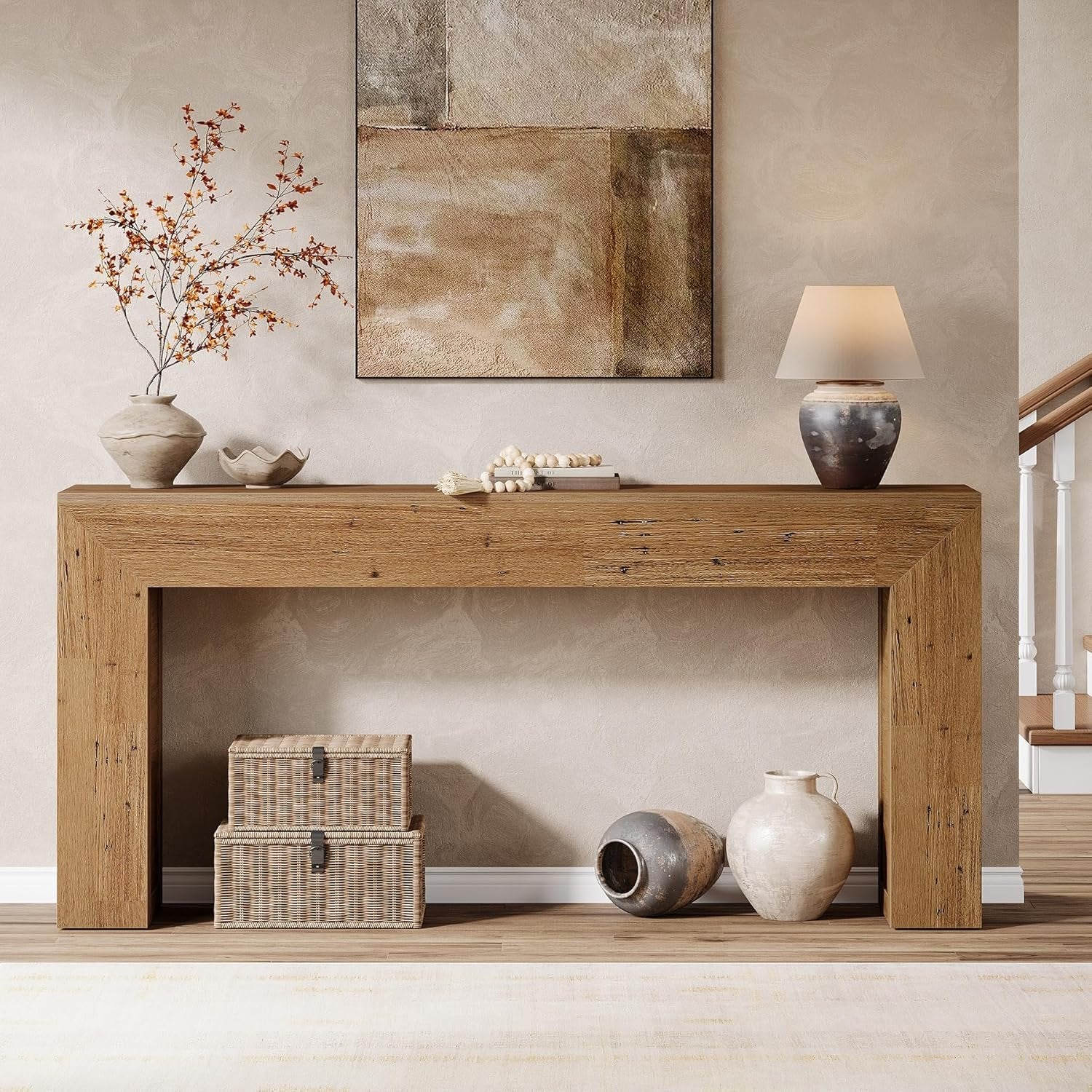 160cm Industrieller Flurtisch in Hellbraun – Schmaler Sofatisch & Eingangstisch mit Holzoptik