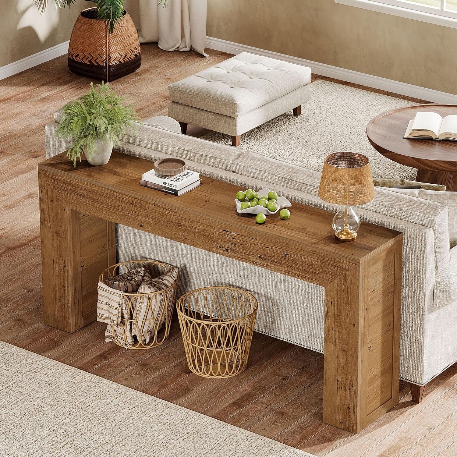 160cm Industrieller Flurtisch in Hellbraun – Schmaler Sofatisch & Eingangstisch mit Holzoptik