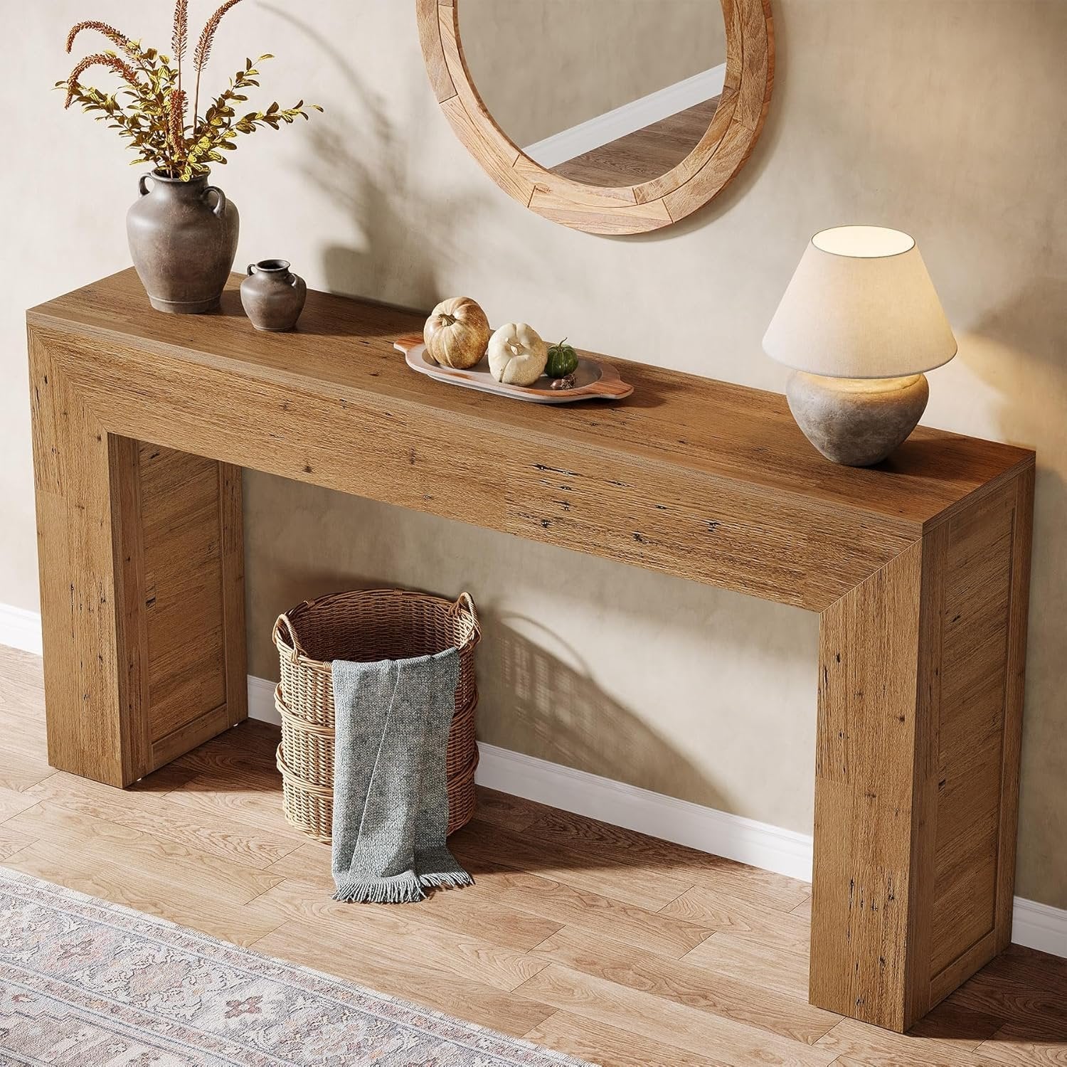 160cm Industrieller Flurtisch in Hellbraun – Schmaler Sofatisch & Eingangstisch mit Holzoptik