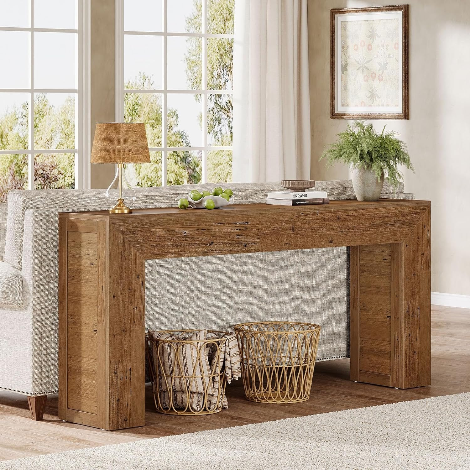 160cm Industrieller Flurtisch in Hellbraun – Schmaler Sofatisch & Eingangstisch mit Holzoptik