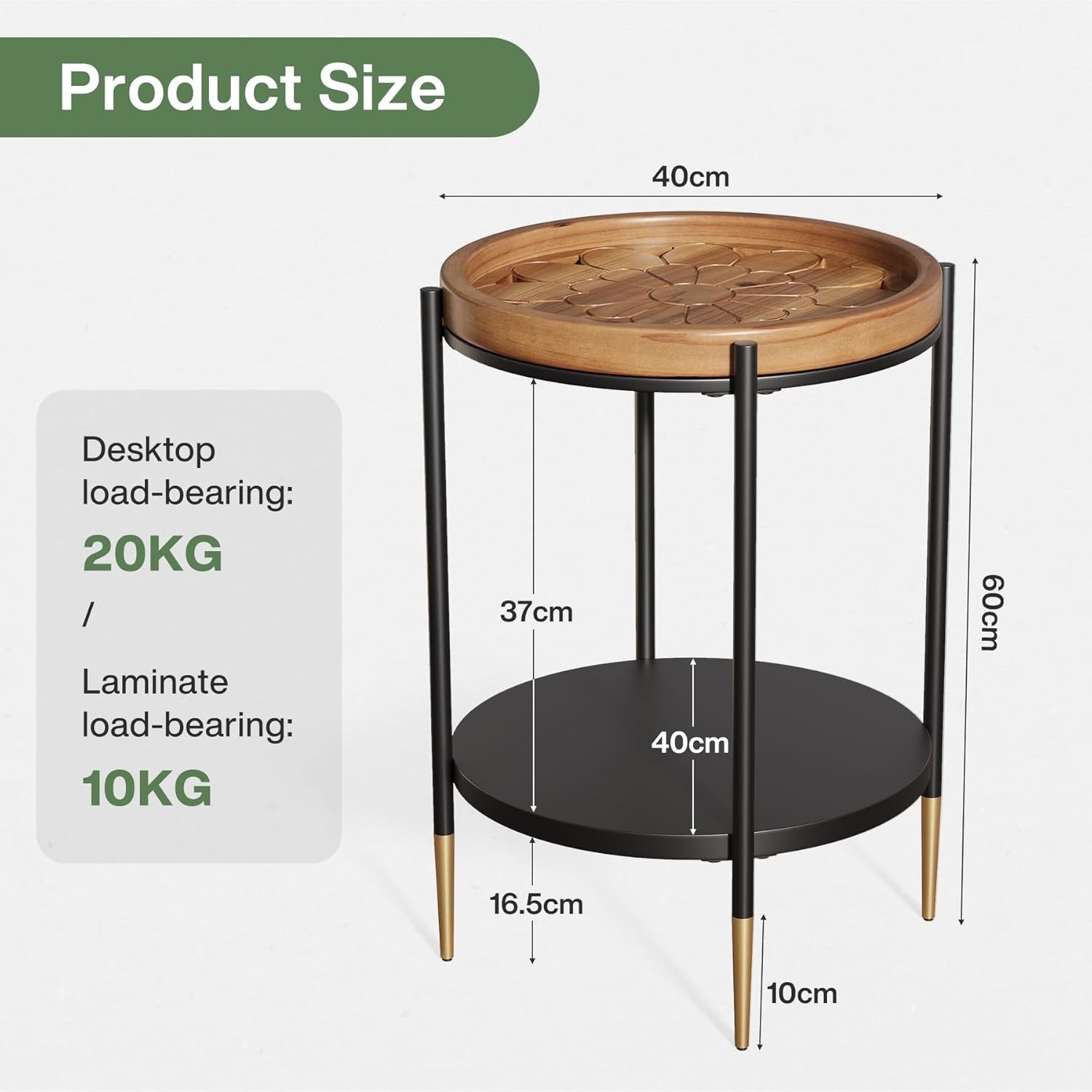 TRIBEWOOD Runder Beistelltisch 2-stöckiger Beistelltisch aus Massivholz und Metall
