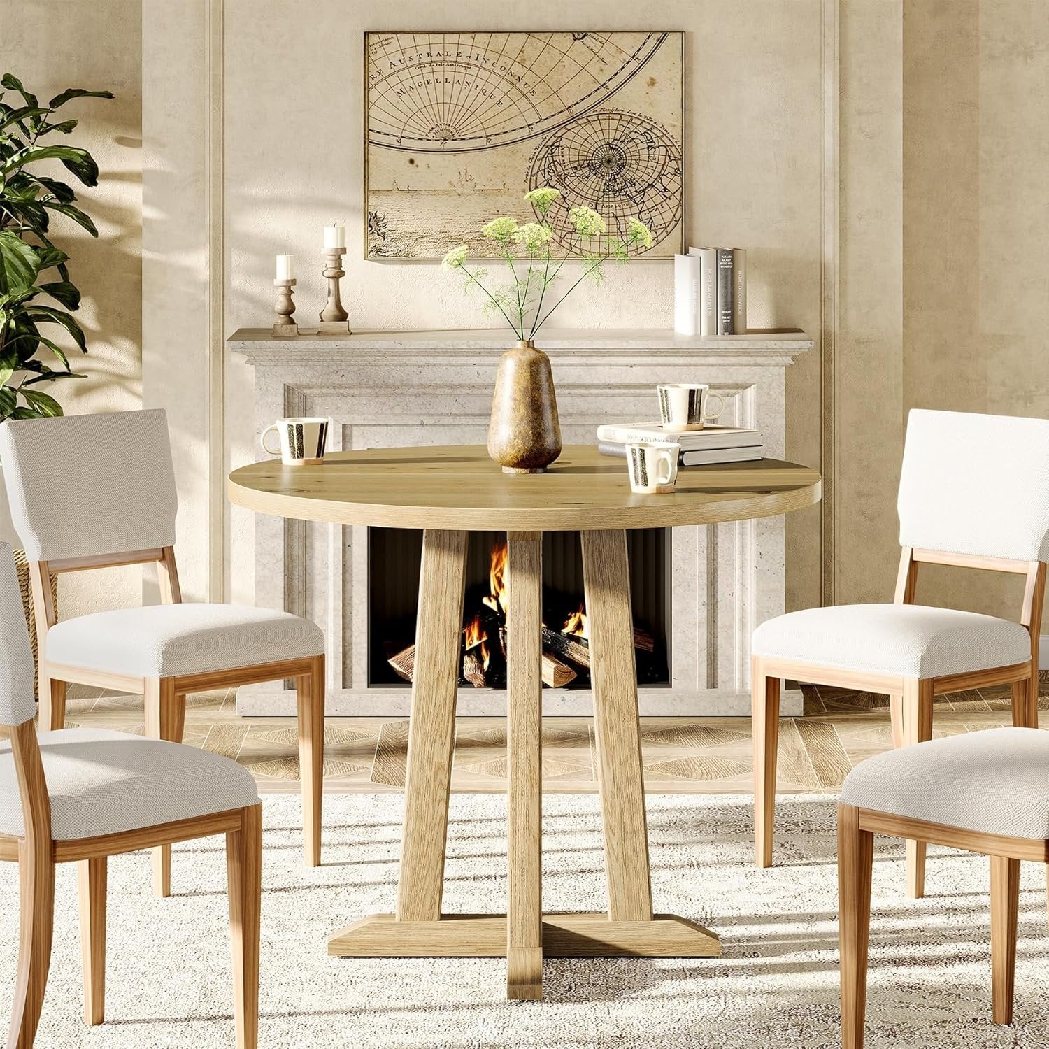 80 cm Runder Farmhouse-Esstisch für 2-4 Personen - Mit stabiler Basis für Wohnung & Kleine Restaurants
