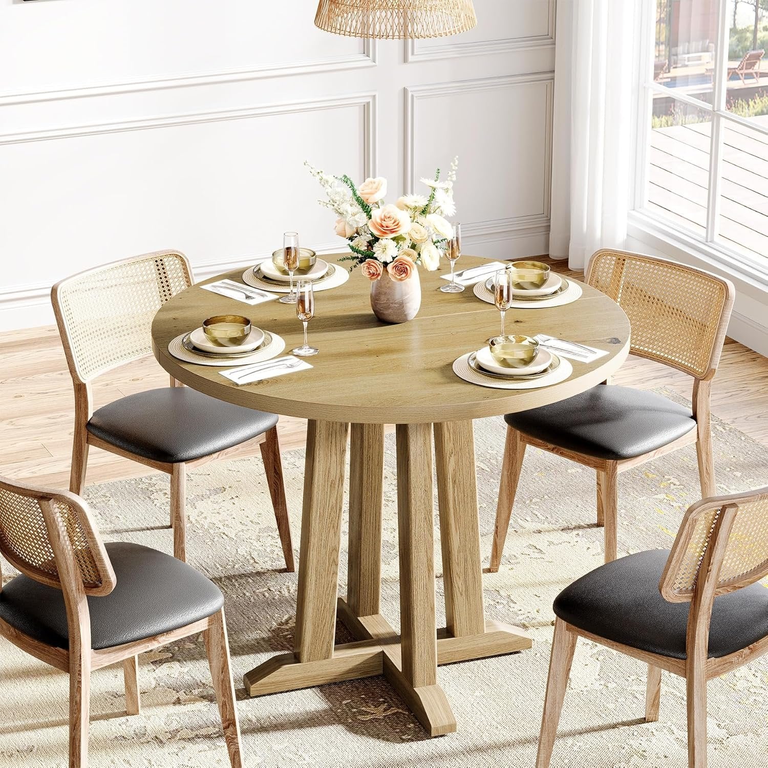 80 cm Runder Farmhouse-Esstisch für 2-4 Personen - Mit stabiler Basis für Wohnung & Kleine Restaurants