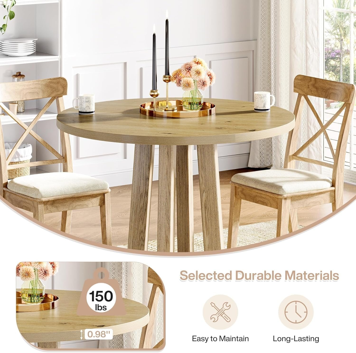 80 cm Runder Farmhouse-Esstisch für 2-4 Personen - Mit stabiler Basis für Wohnung & Kleine Restaurants